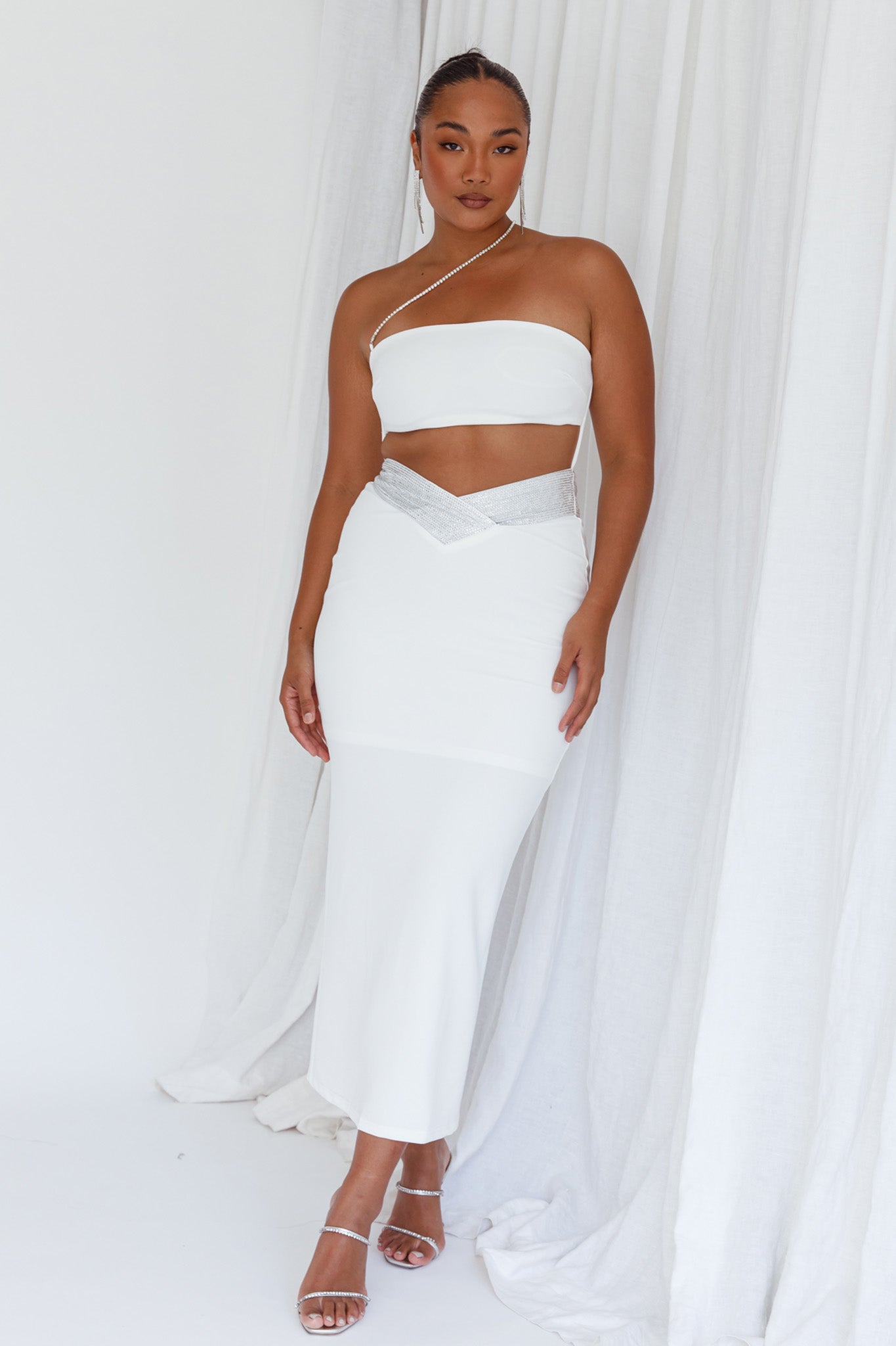 Megyn Diamante Midi Dress White by Selfie Leslie Australia