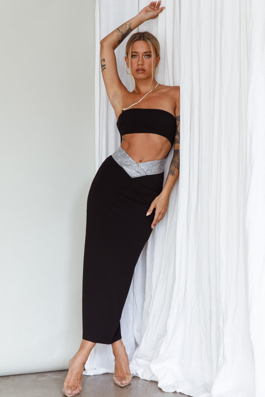 Megyn Diamante Midi Dress Black by Selfie Leslie Australia