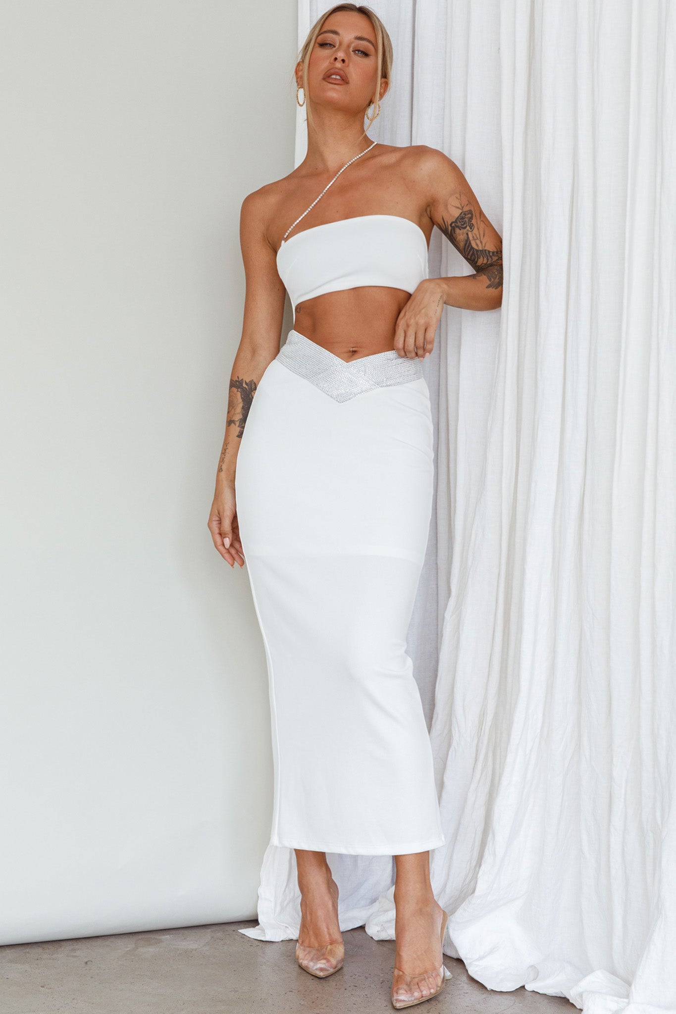 Megyn Diamante Midi Dress White by Selfie Leslie Australia