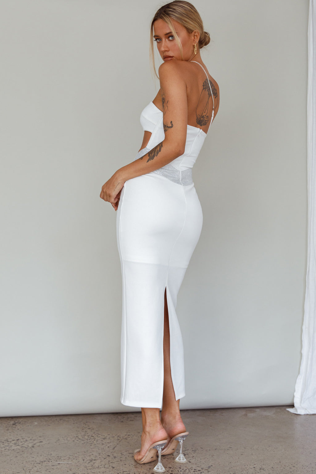 Megyn Diamante Midi Dress White by Selfie Leslie Australia