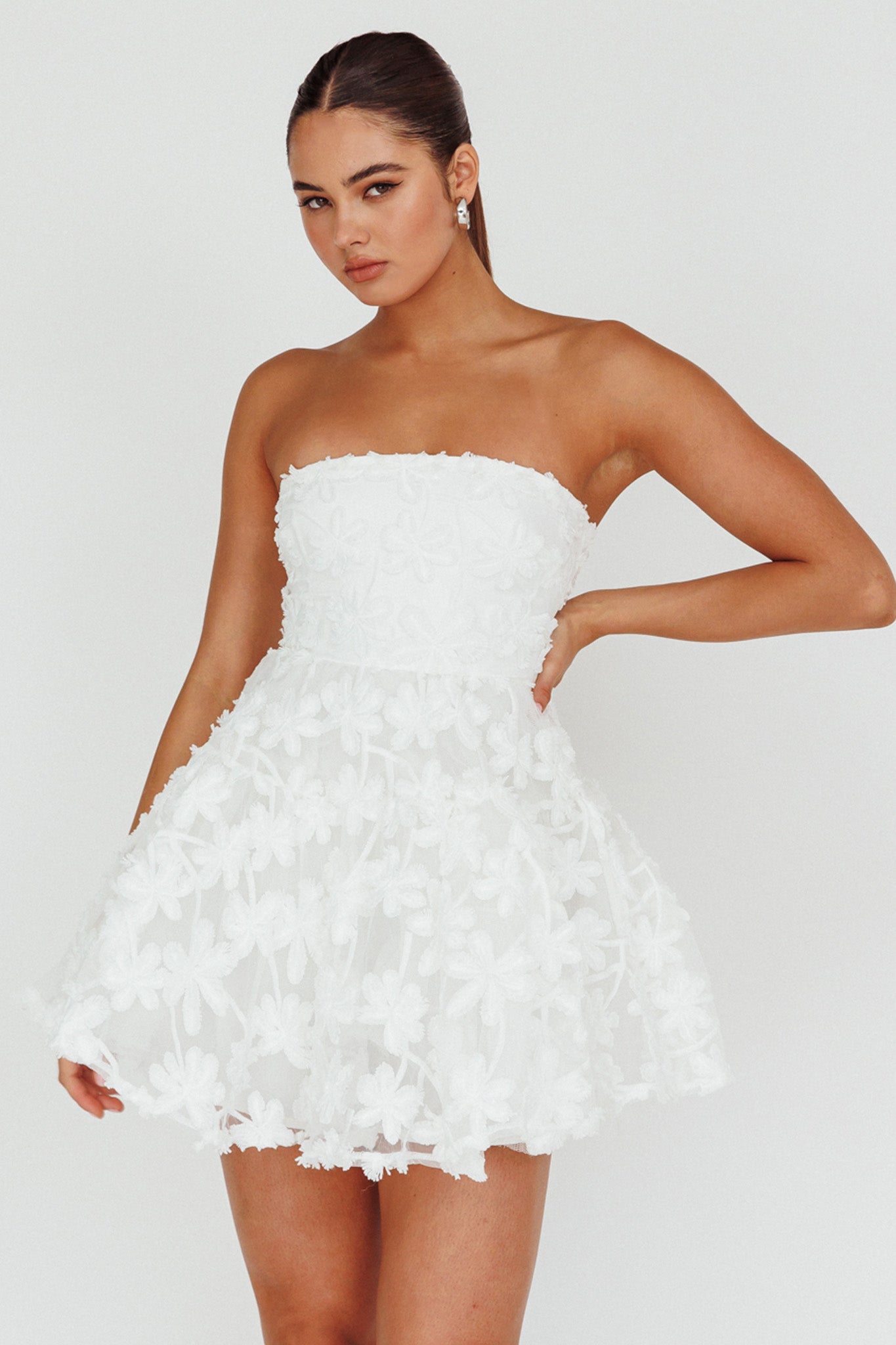 Dori Floral Embellished Mini Dress White by Selfie Leslie Australia