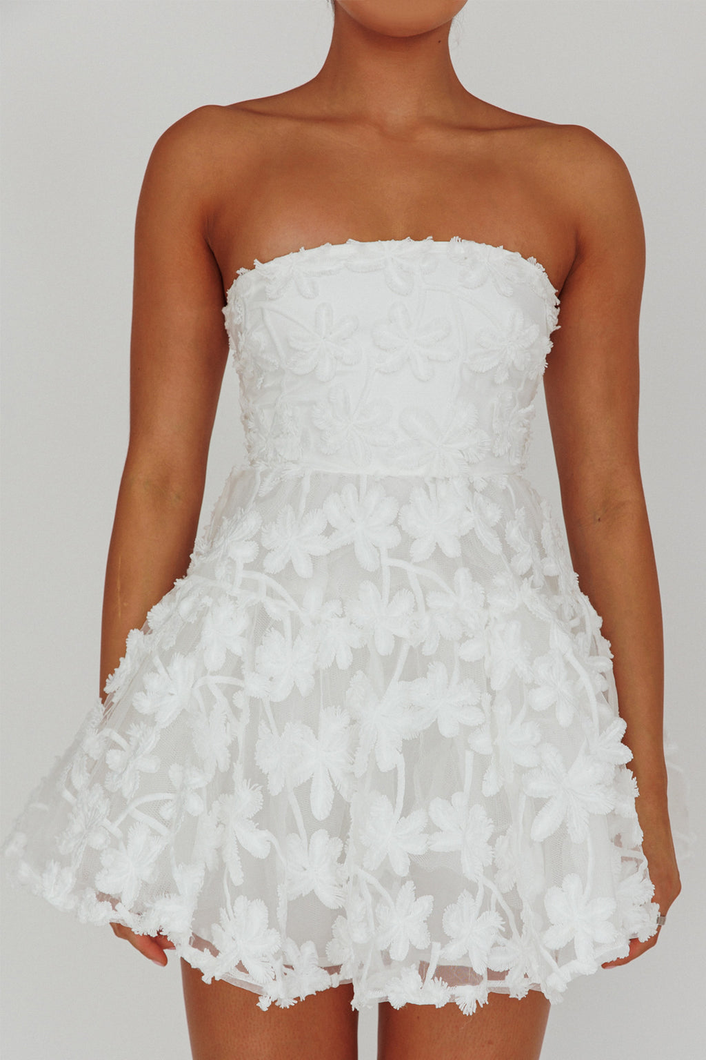 Dori Floral Embellished Mini Dress White by Selfie Leslie Australia