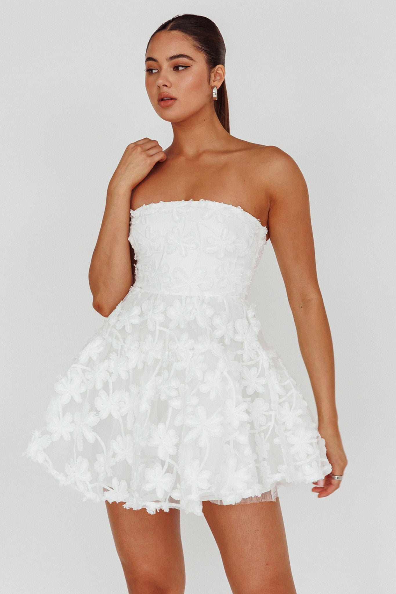 Dori Floral Embellished Mini Dress White by Selfie Leslie Australia