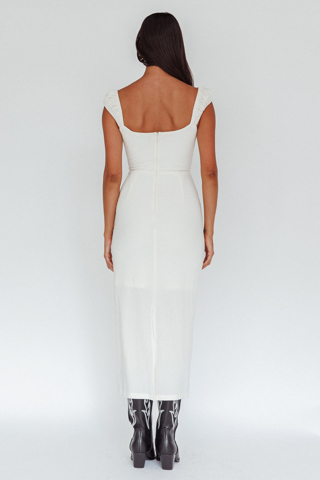Iconic Cut-Out Bodice Midi Dress Cream by Selfie Leslie Australia