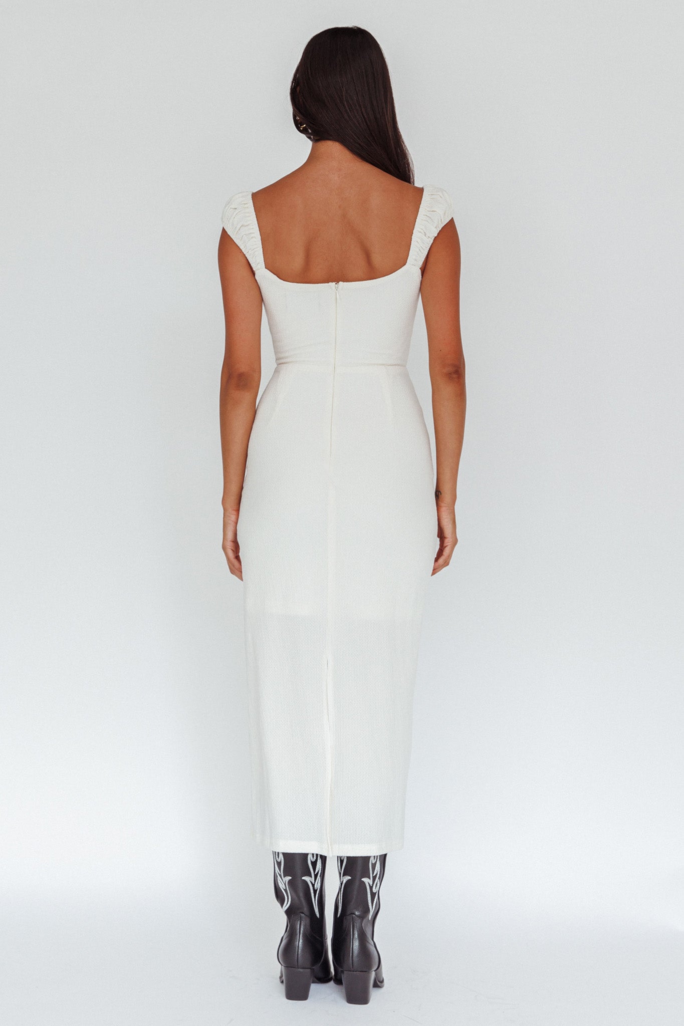 Iconic Cut-Out Bodice Midi Dress Cream by Selfie Leslie Australia