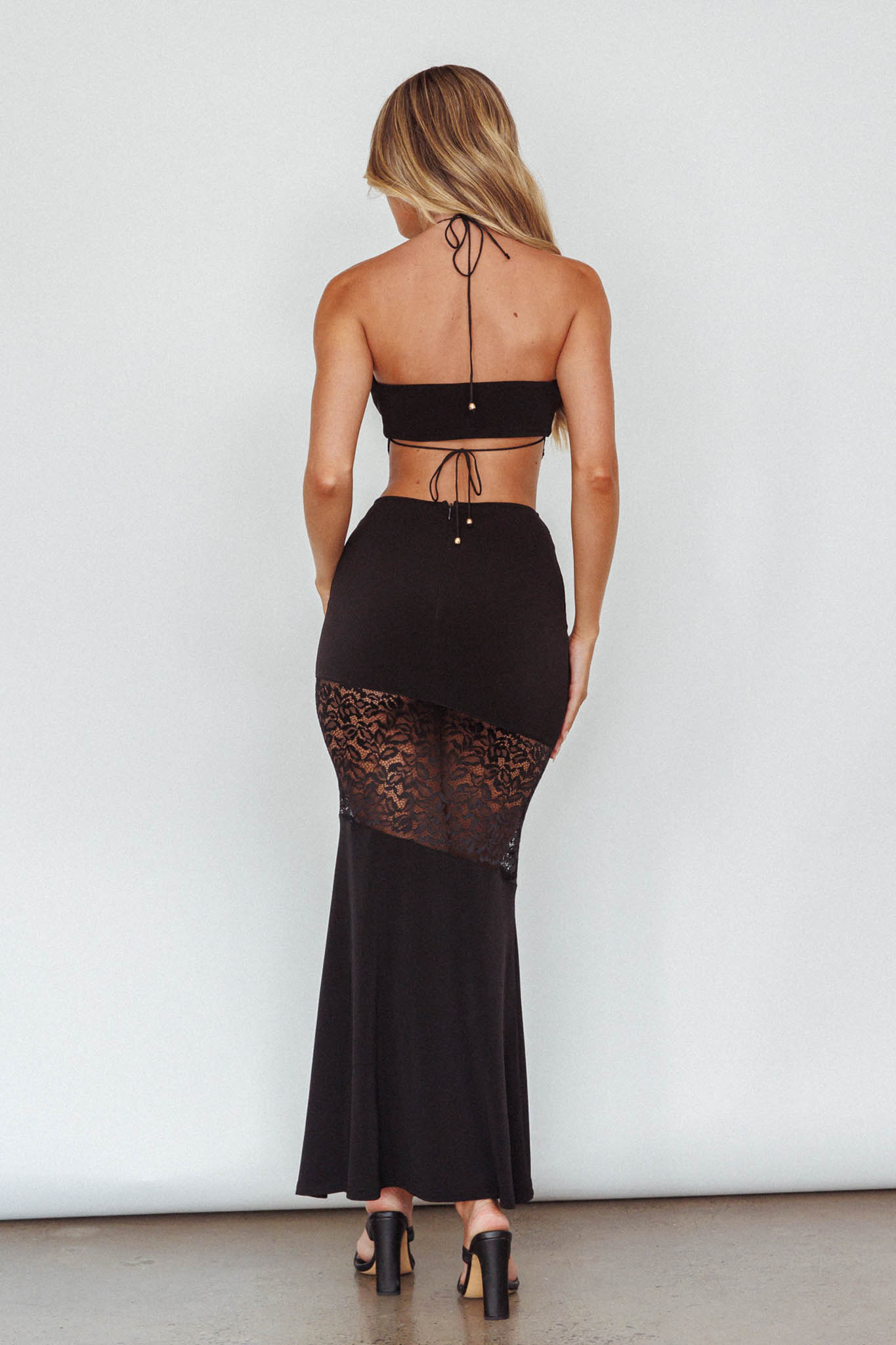 Florida Lace Insert Cut-Out Maxi Dress Black by Selfie Leslie Australia
