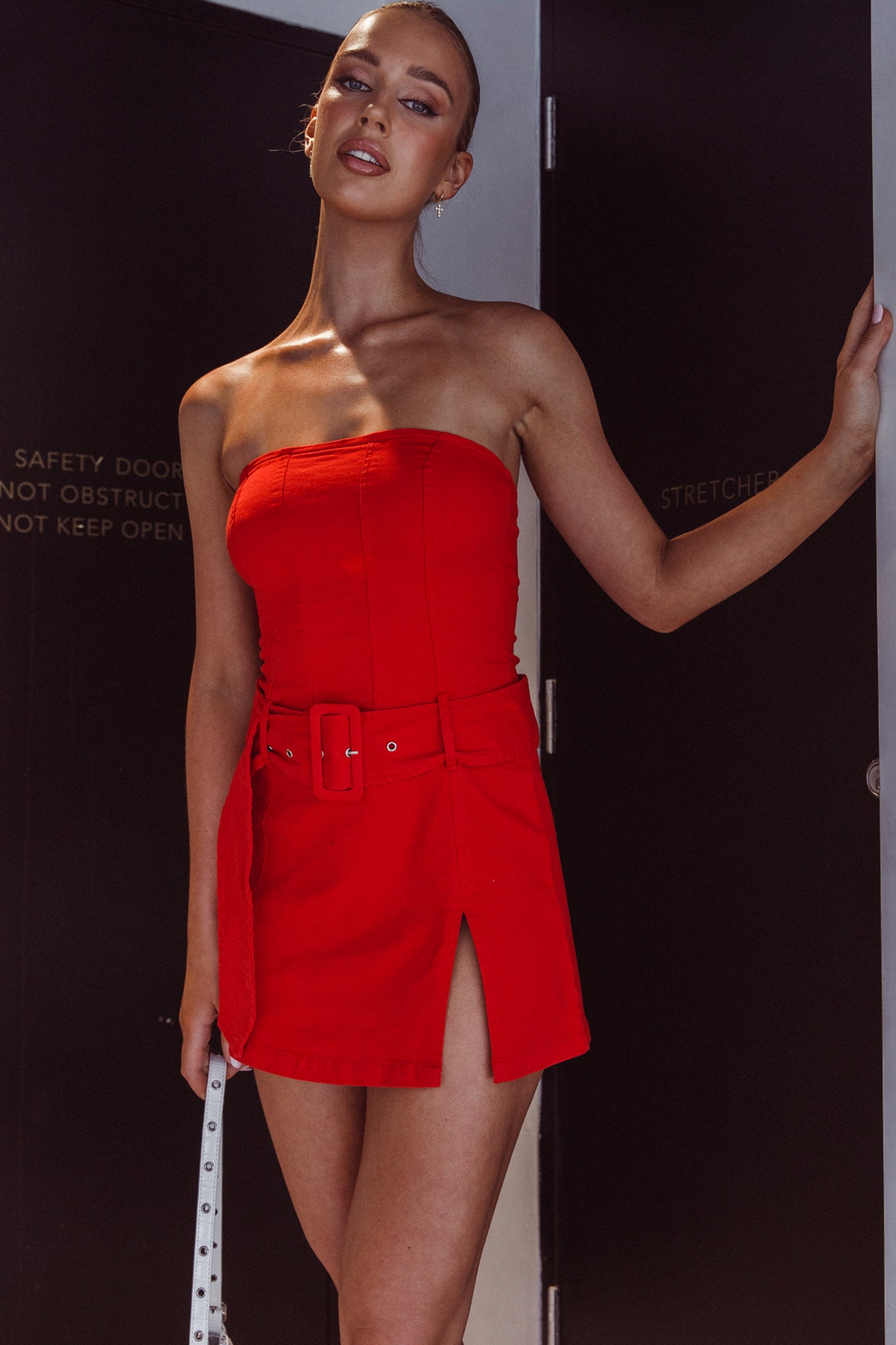 Thrill Seeker Belted Mini Dress Red by Selfie Leslie Australia