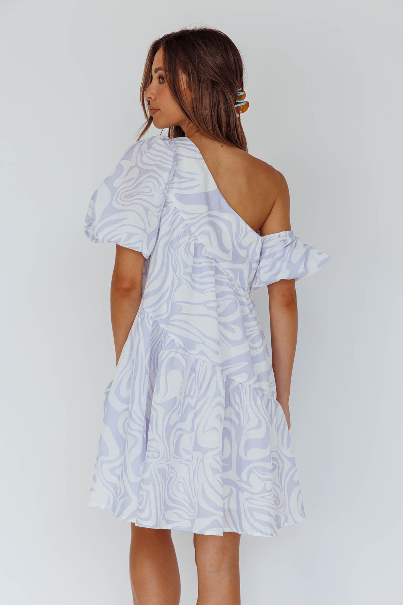 Villa Puff Sleeve One-Shoulder Dress Blue by Selfie Leslie Australia