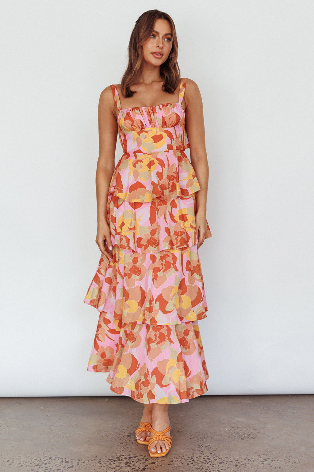 Provence Bloom Tiered Midi Dress Abstract Pink Multi by Selfie Leslie Australia
