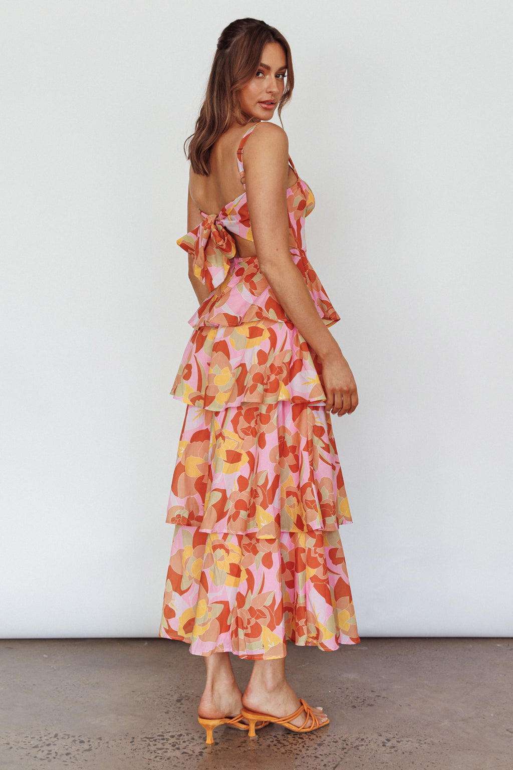 Provence Bloom Tiered Midi Dress Abstract Pink Multi by Selfie Leslie Australia