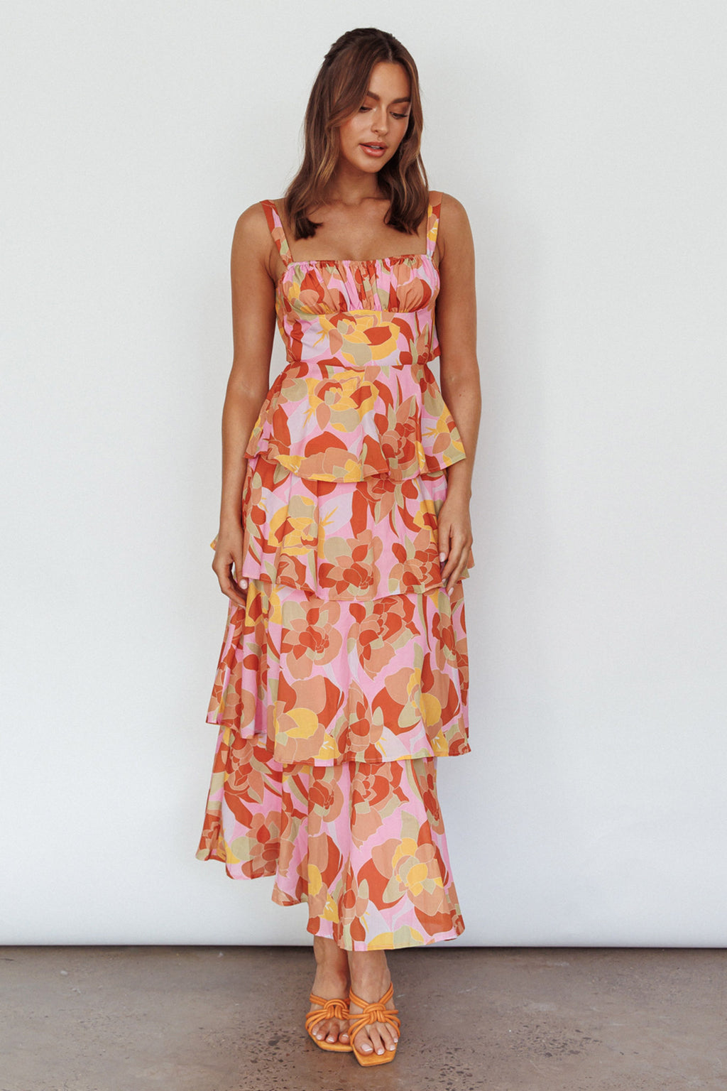 Provence Bloom Tiered Midi Dress Abstract Pink Multi by Selfie Leslie Australia