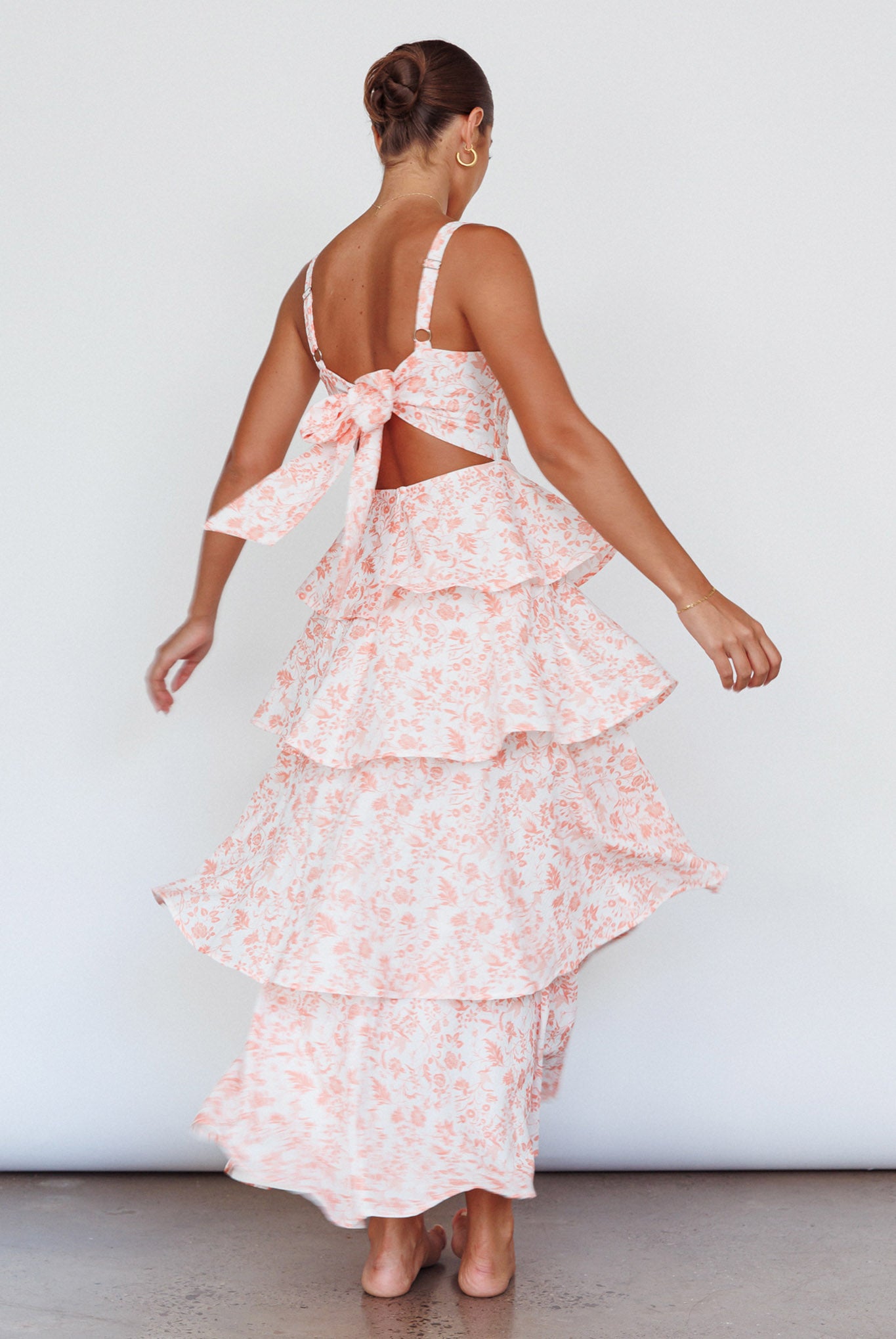 Provence Bloom Tiered Midi Dress Floral Orange by Selfie Leslie Australia