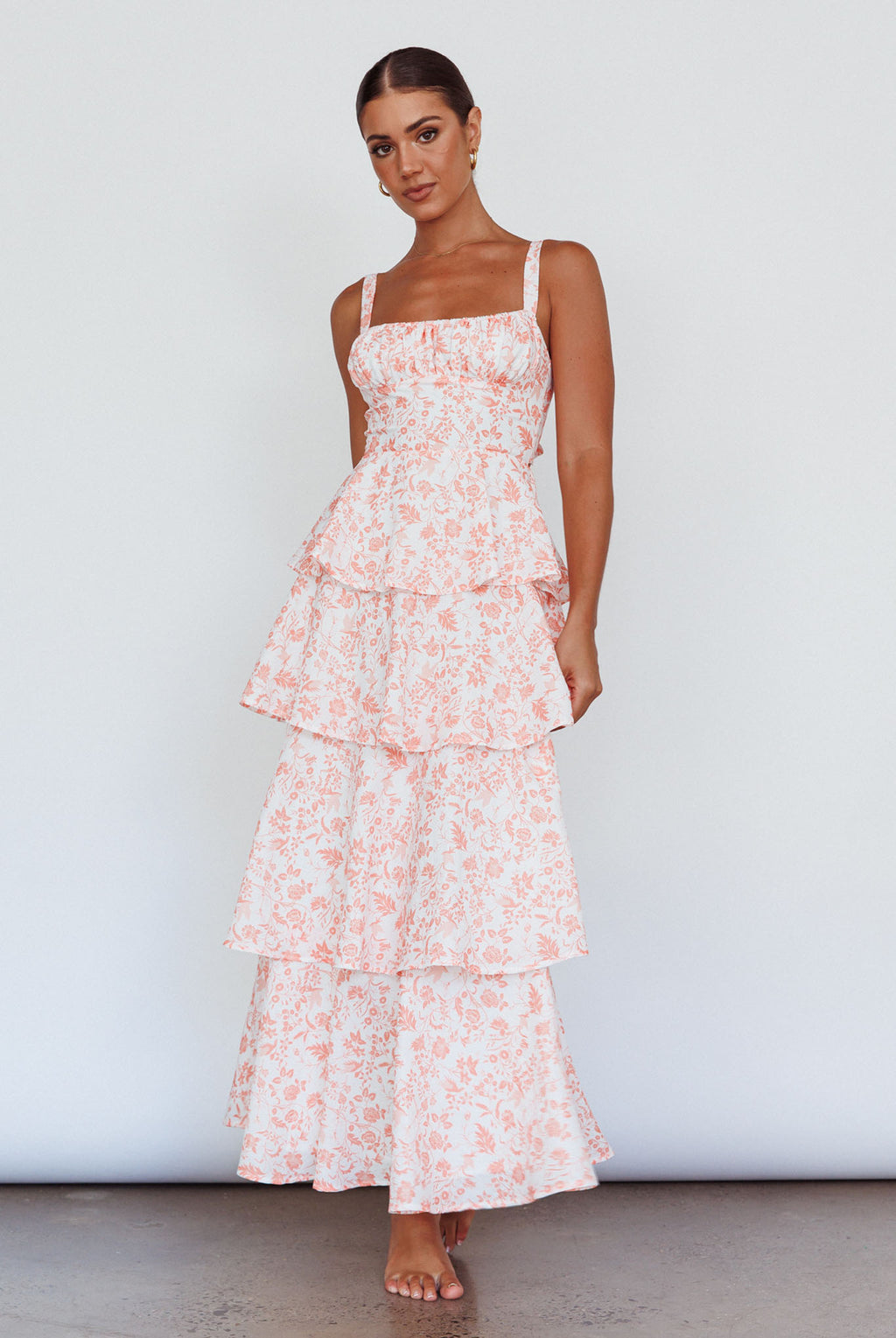 Provence Bloom Tiered Midi Dress Floral Orange by Selfie Leslie Australia