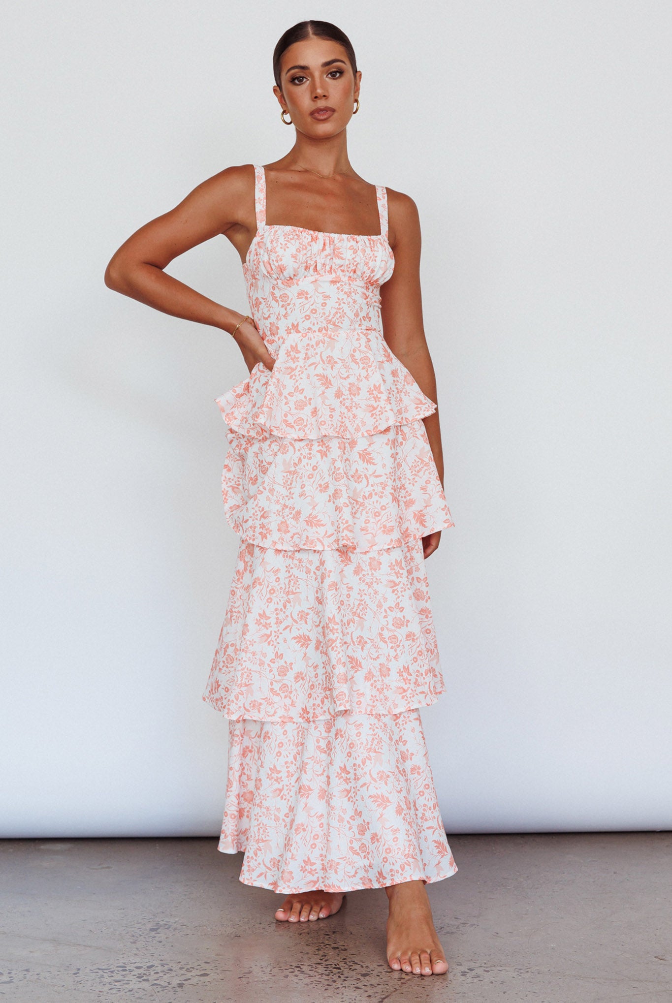 Provence Bloom Tiered Midi Dress Floral Orange by Selfie Leslie Australia
