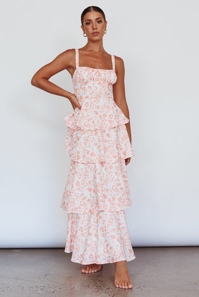 knee length dresses for ladies Smell The Hibiscus Floral Maxi Dress- Orange main image 0