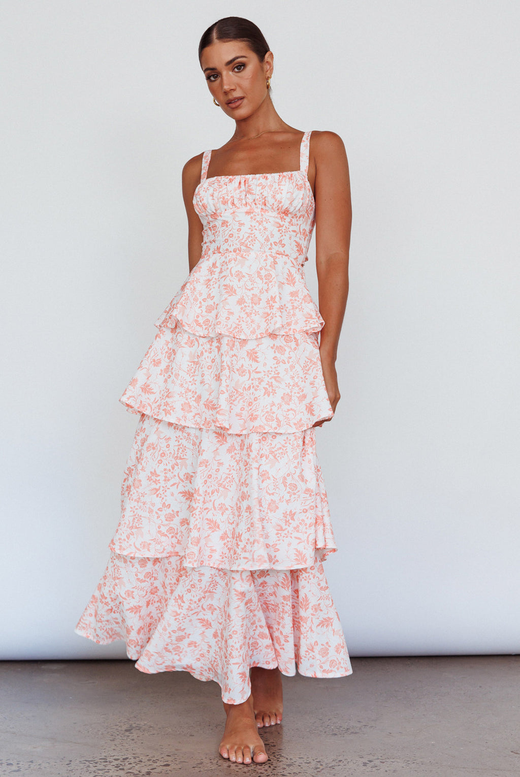Provence Bloom Tiered Midi Dress Floral Orange by Selfie Leslie Australia
