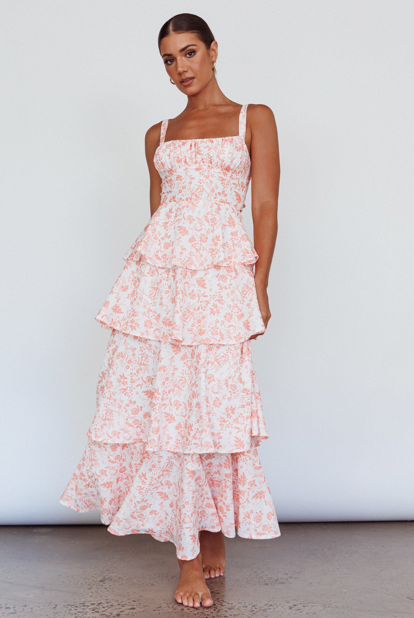 Provence Bloom Tiered Midi Dress Floral Orange by Selfie Leslie Australia