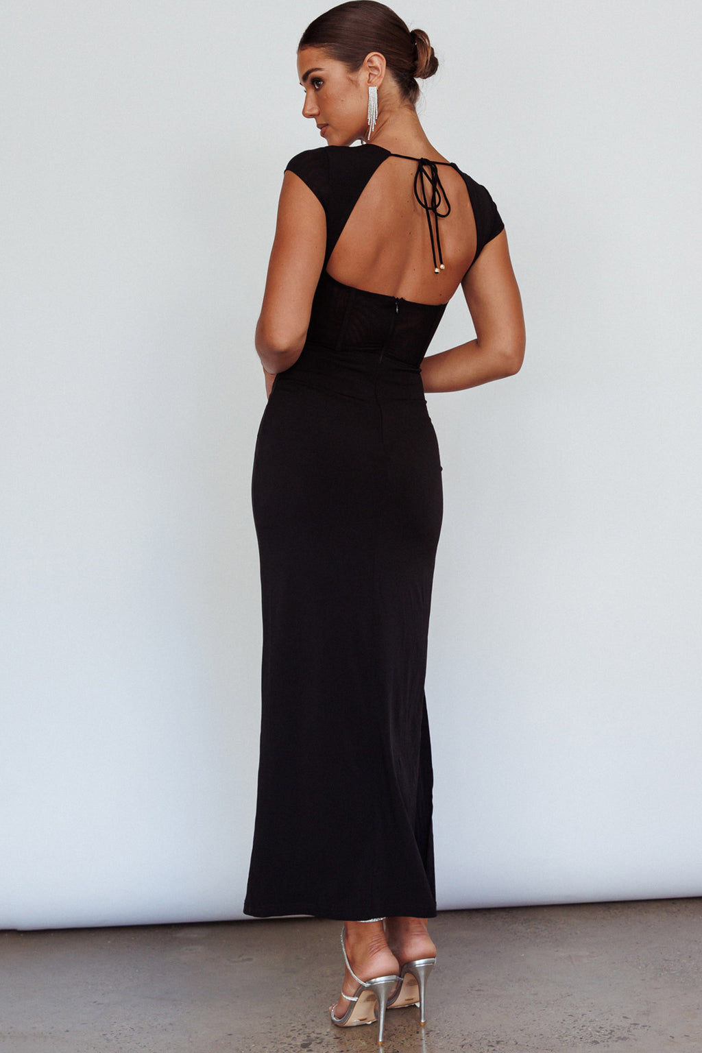 Capricorn Cap Sleeve Keyhole Maxi Dress Black by Selfie Leslie Australia