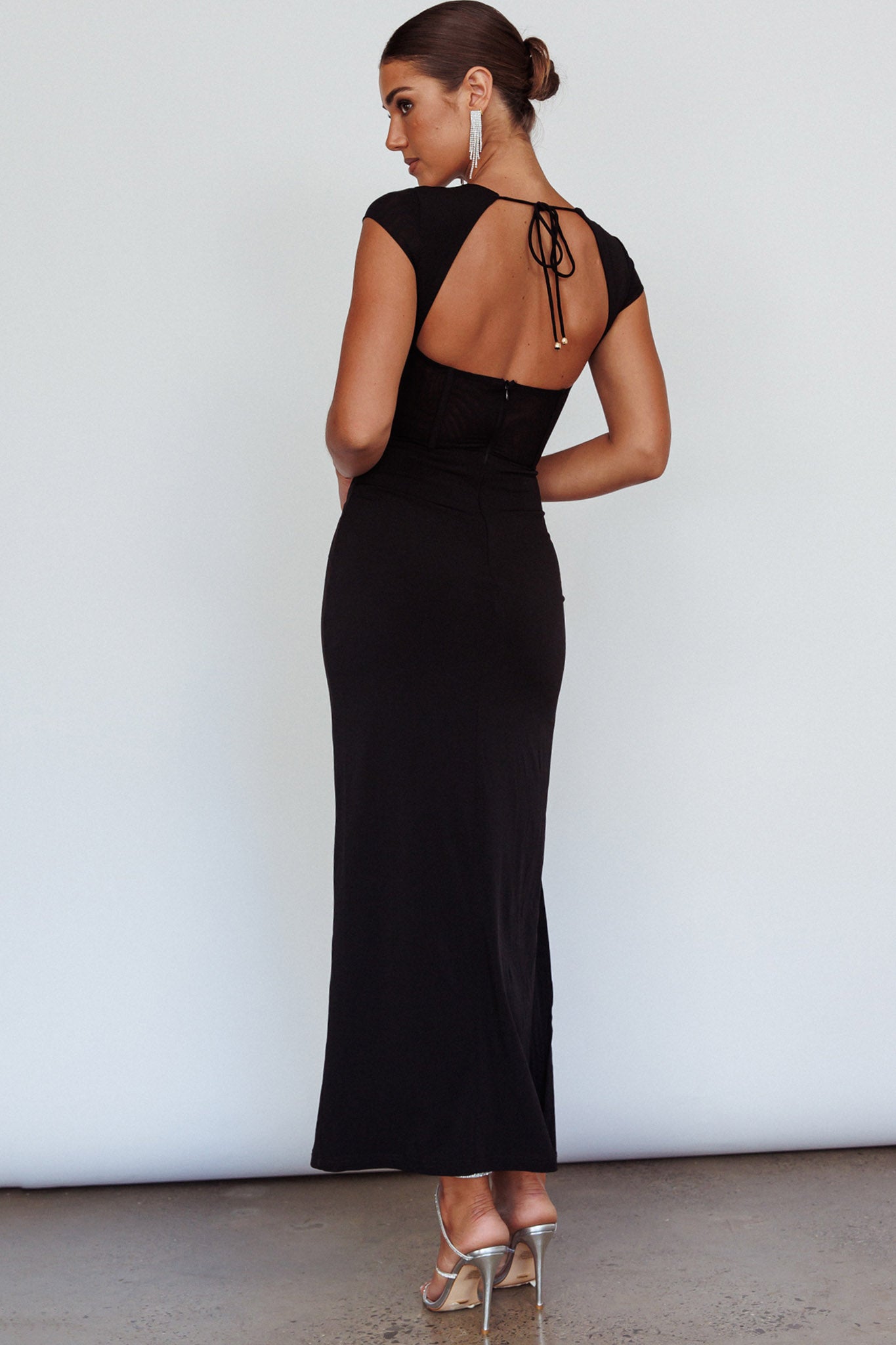 Capricorn Cap Sleeve Keyhole Maxi Dress Black by Selfie Leslie Australia