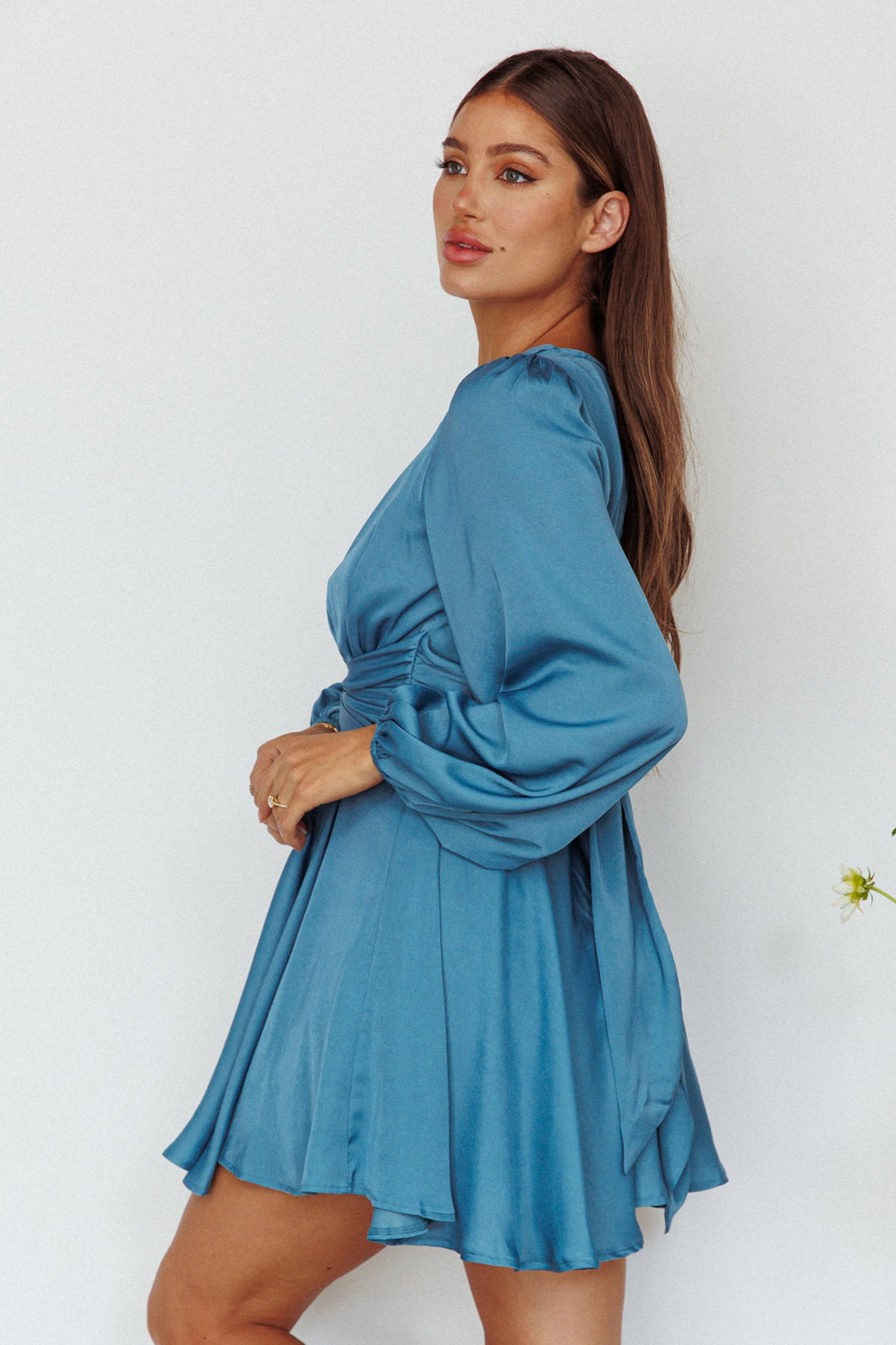 Leia Long Sleeve Waist Tie Mini Dress Teal by Selfie Leslie Australia