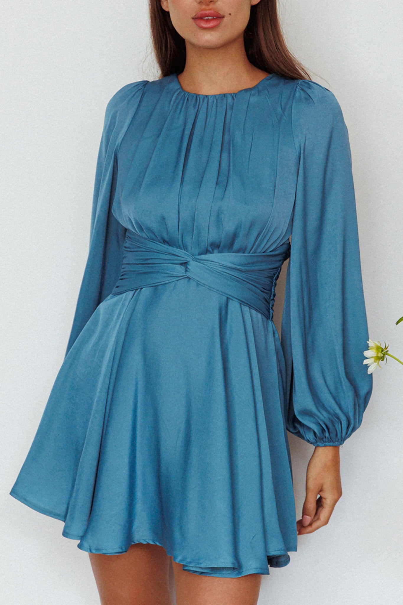 Leia Long Sleeve Waist Tie Mini Dress Teal by Selfie Leslie Australia