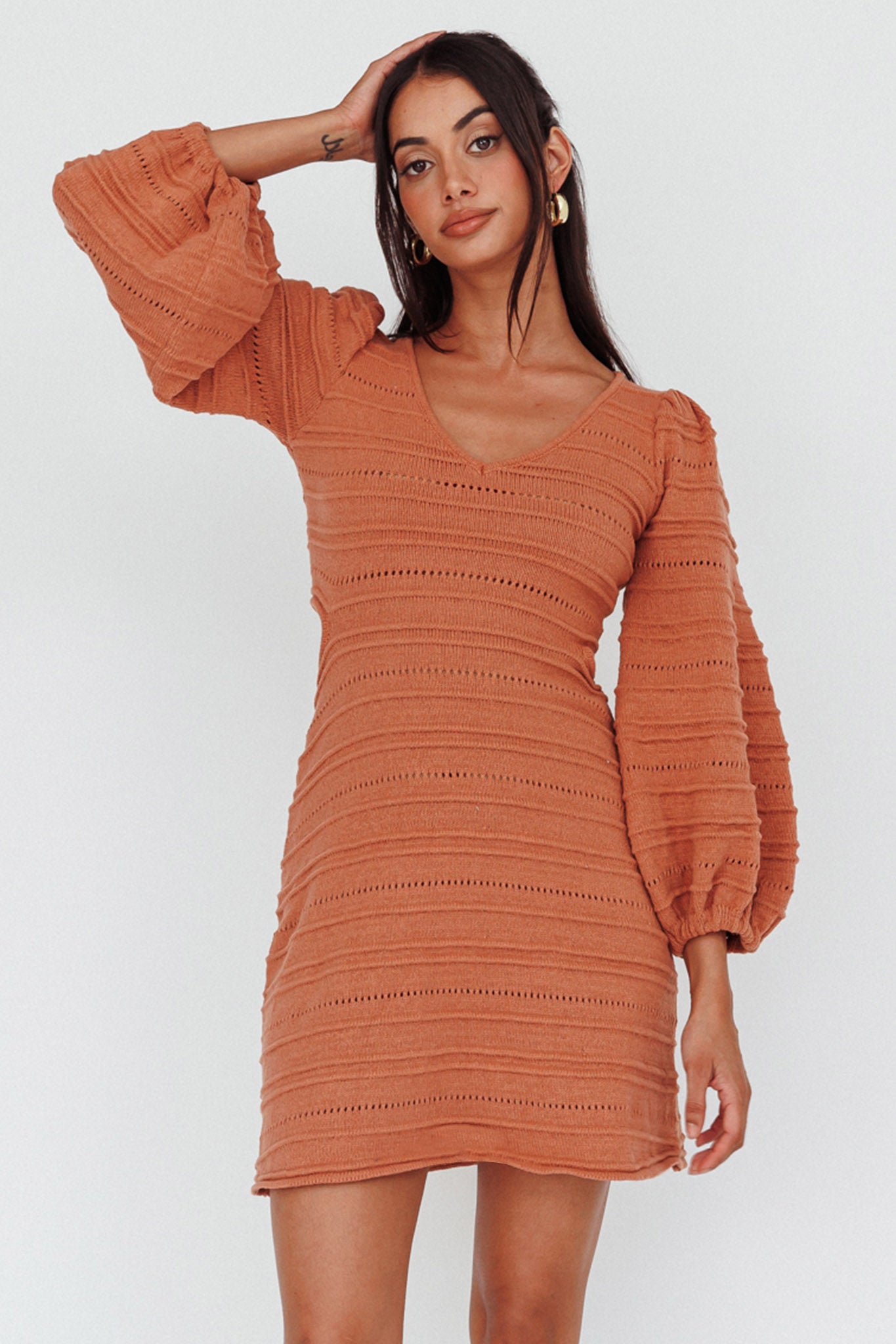 Meredith Long Sleeve Cut-Out Mini Dress Cinnamon by Selfie Leslie Australia