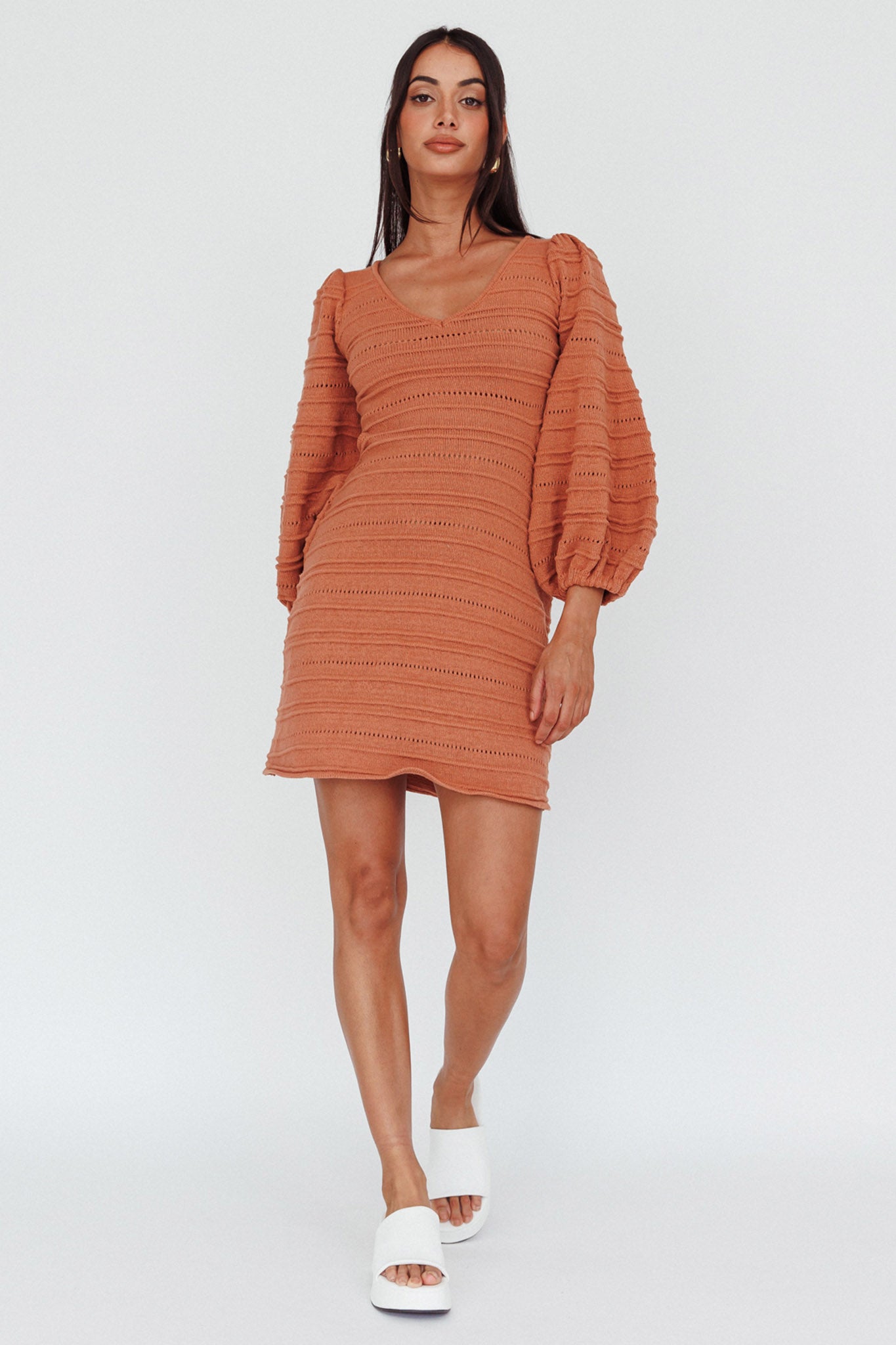 Meredith Long Sleeve Cut-Out Mini Dress Cinnamon by Selfie Leslie Australia