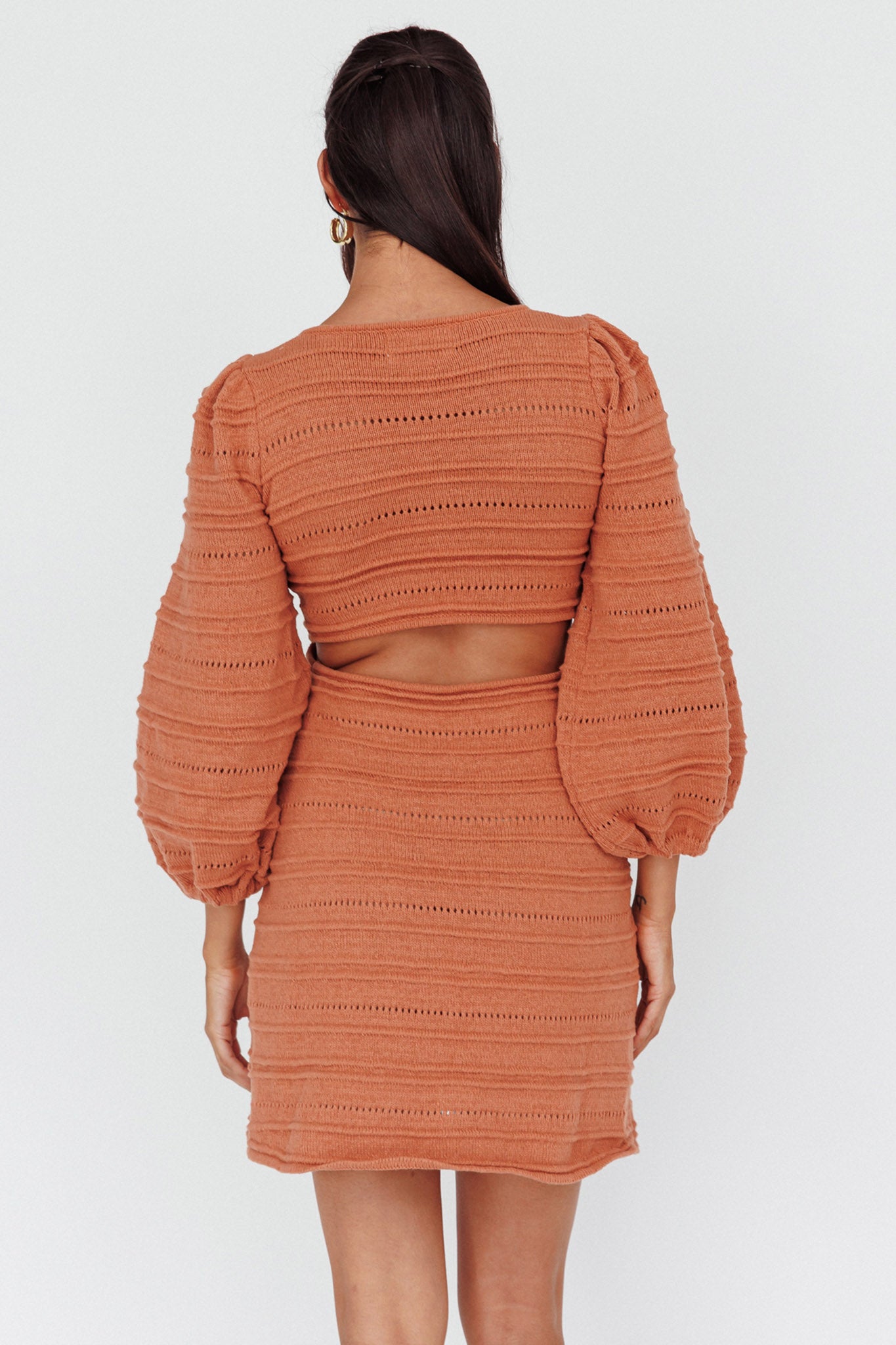 Meredith Long Sleeve Cut-Out Mini Dress Cinnamon by Selfie Leslie Australia