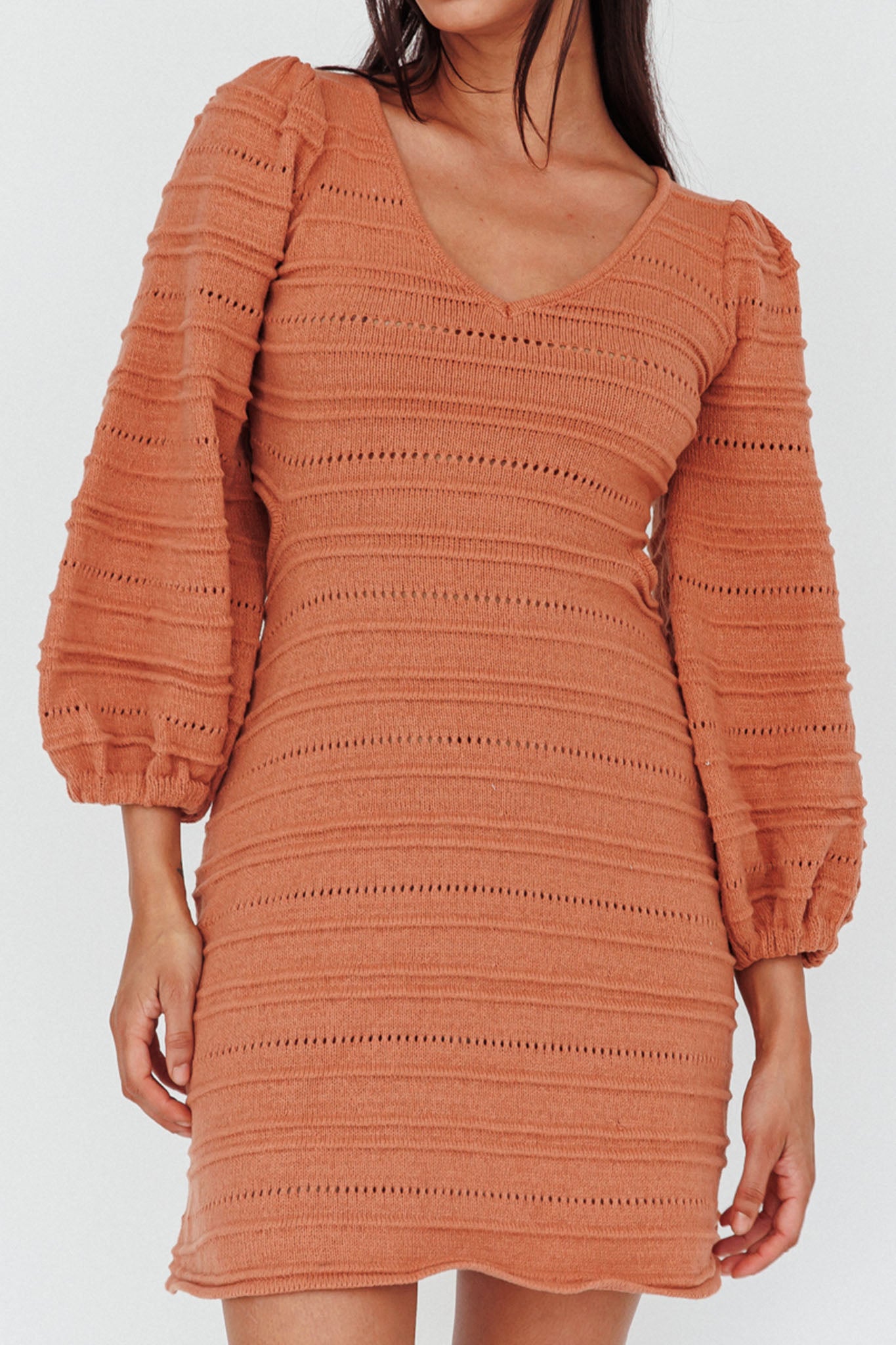 Meredith Long Sleeve Cut-Out Mini Dress Cinnamon by Selfie Leslie Australia