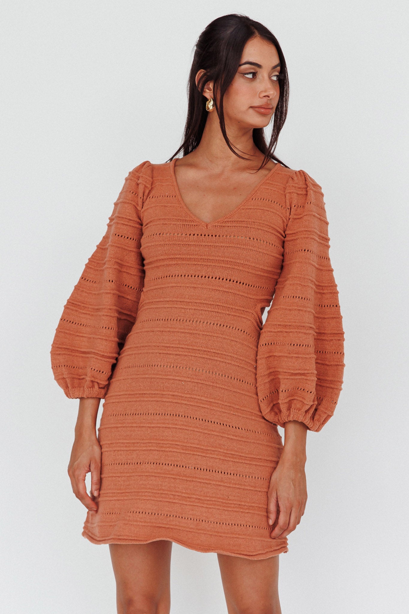 Meredith Long Sleeve Cut-Out Mini Dress Cinnamon by Selfie Leslie Australia