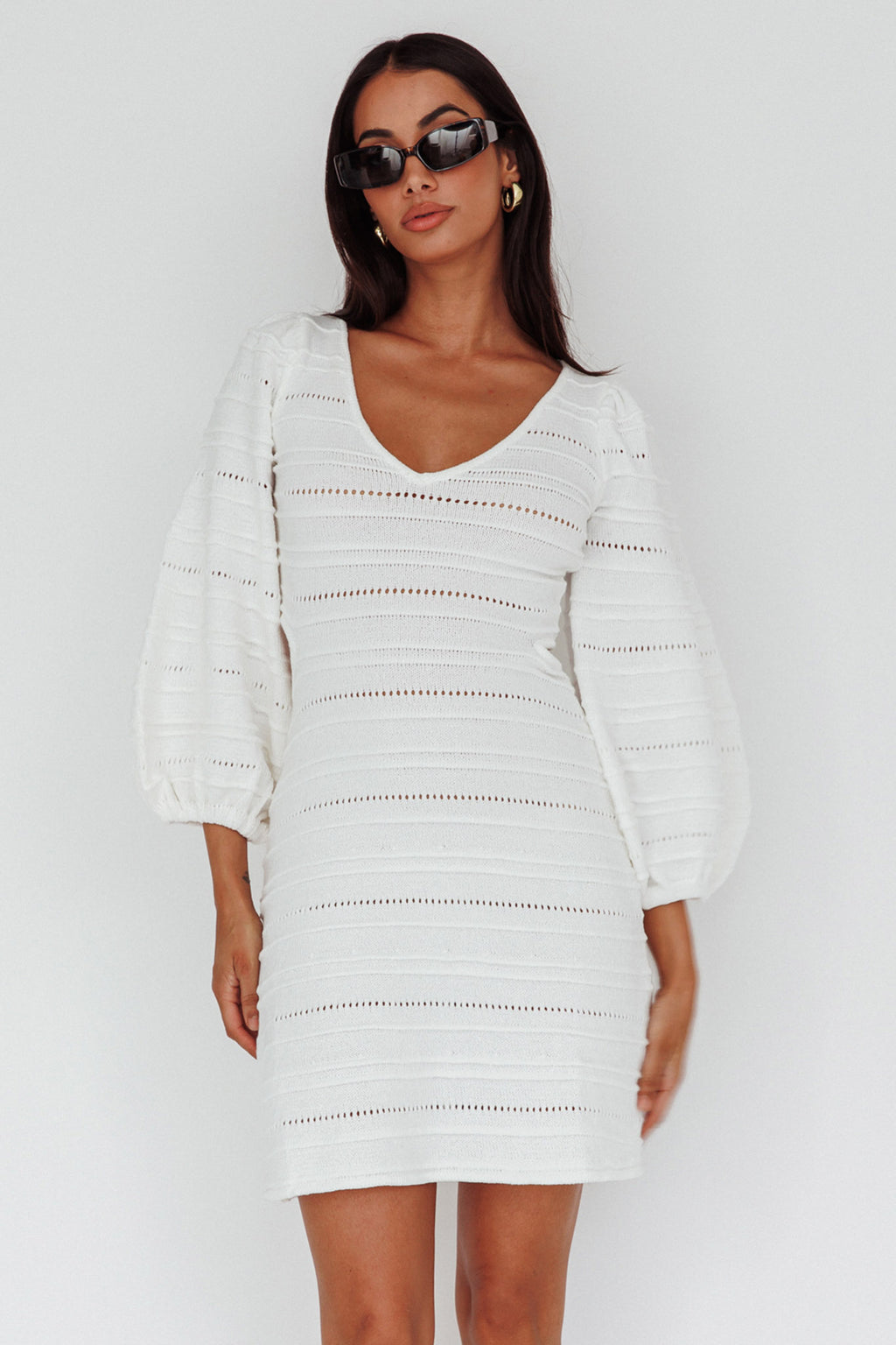 Meredith Long Sleeve Cut-Out Mini Dress White by Selfie Leslie Australia