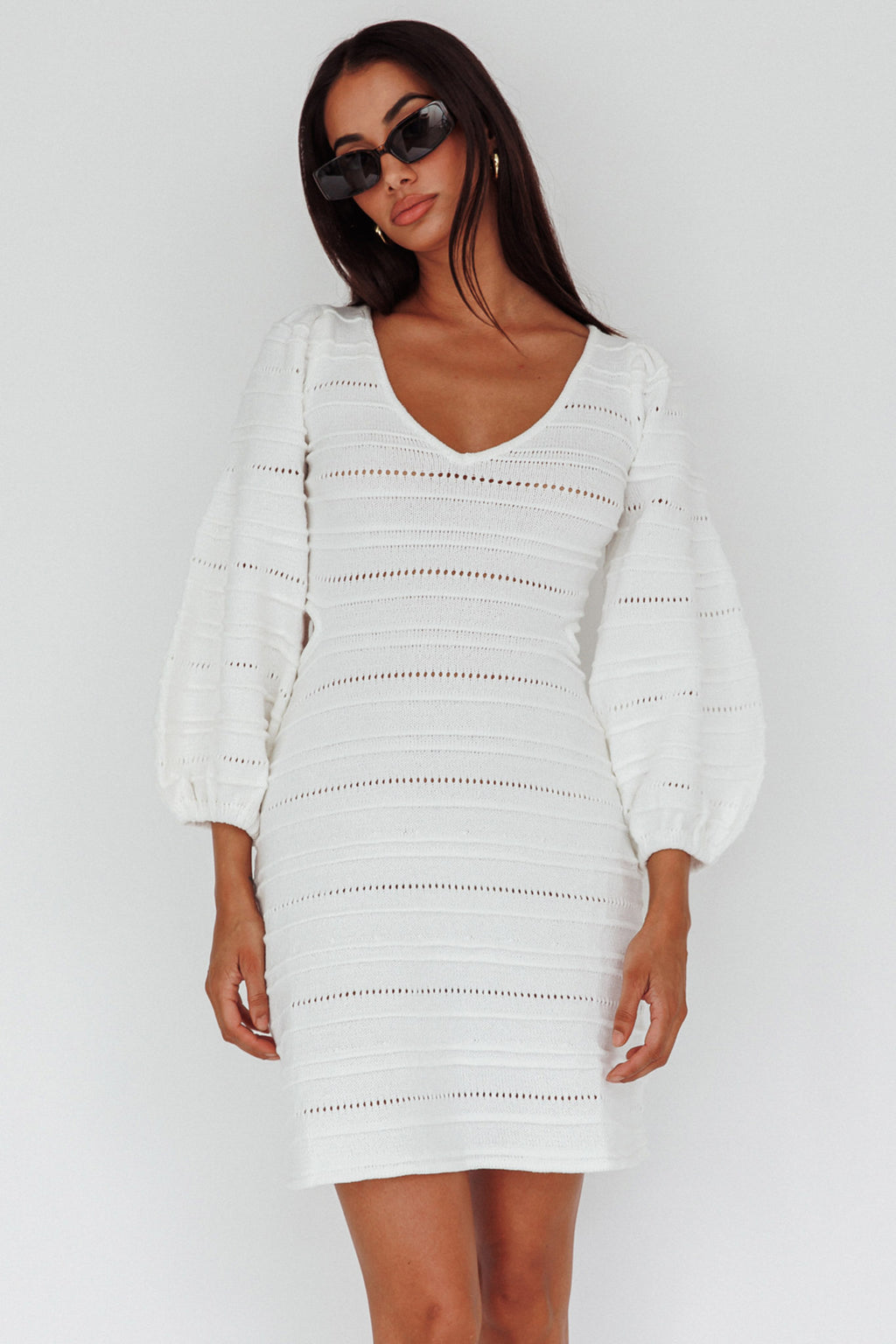 Meredith Long Sleeve Cut-Out Mini Dress White by Selfie Leslie Australia