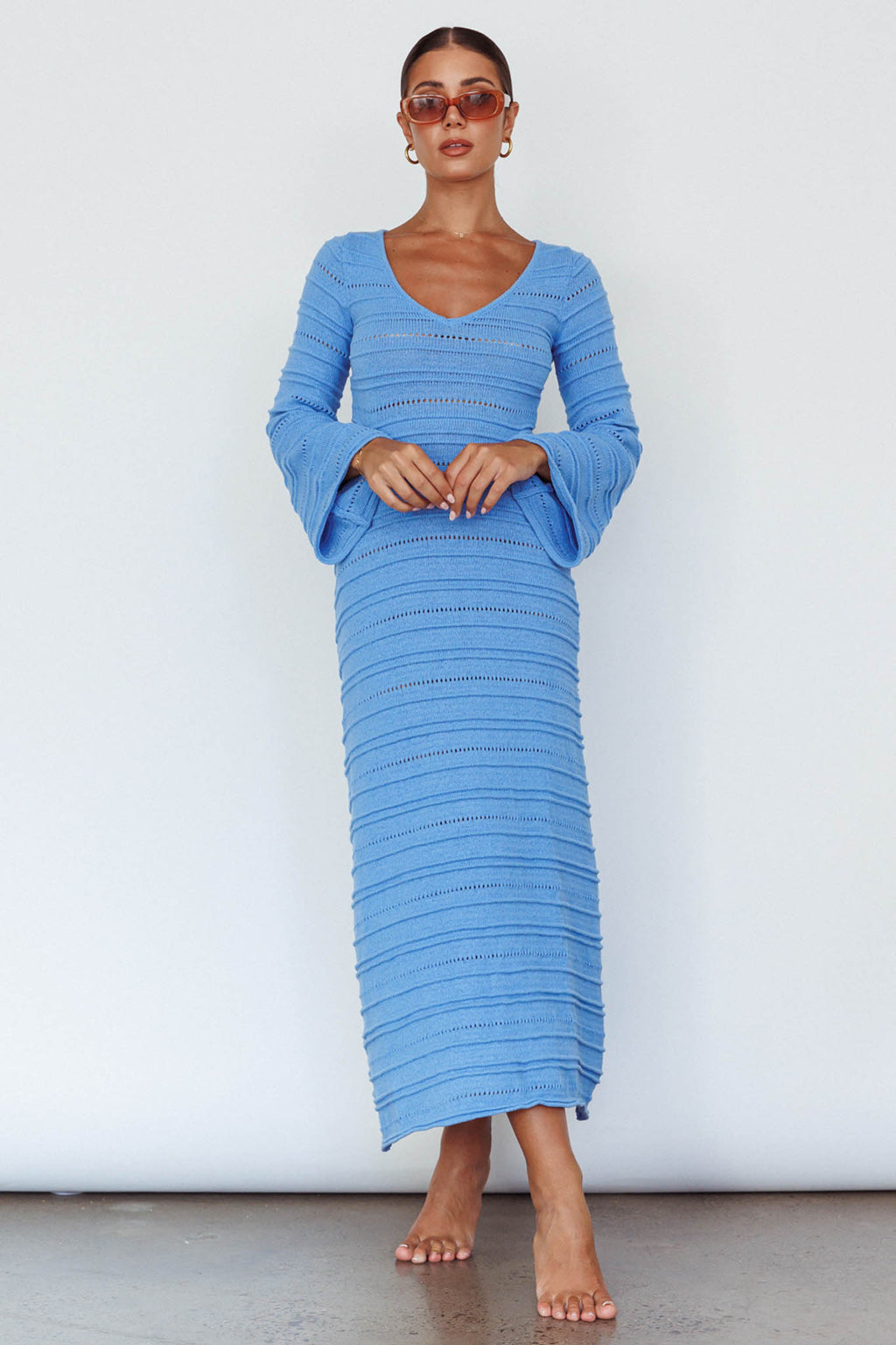 Meredith Long Sleeve Cut-Out Maxi Dress Blue by Selfie Leslie Australia