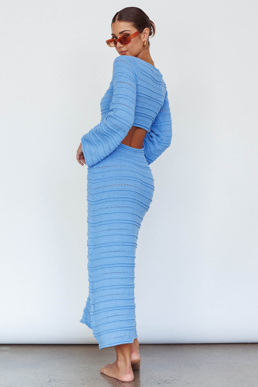 Meredith Long Sleeve Cut-Out Maxi Dress Blue by Selfie Leslie Australia