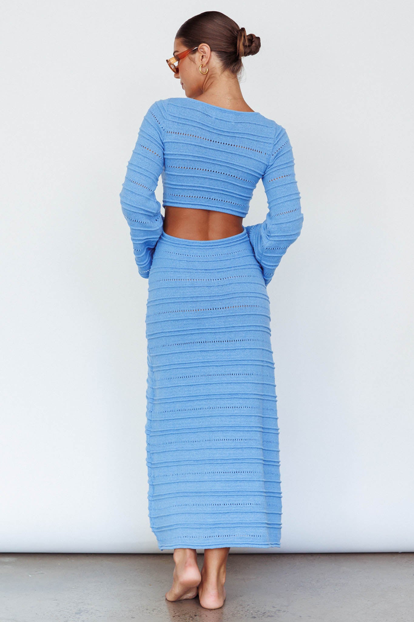 Meredith Long Sleeve Cut-Out Maxi Dress Blue by Selfie Leslie Australia