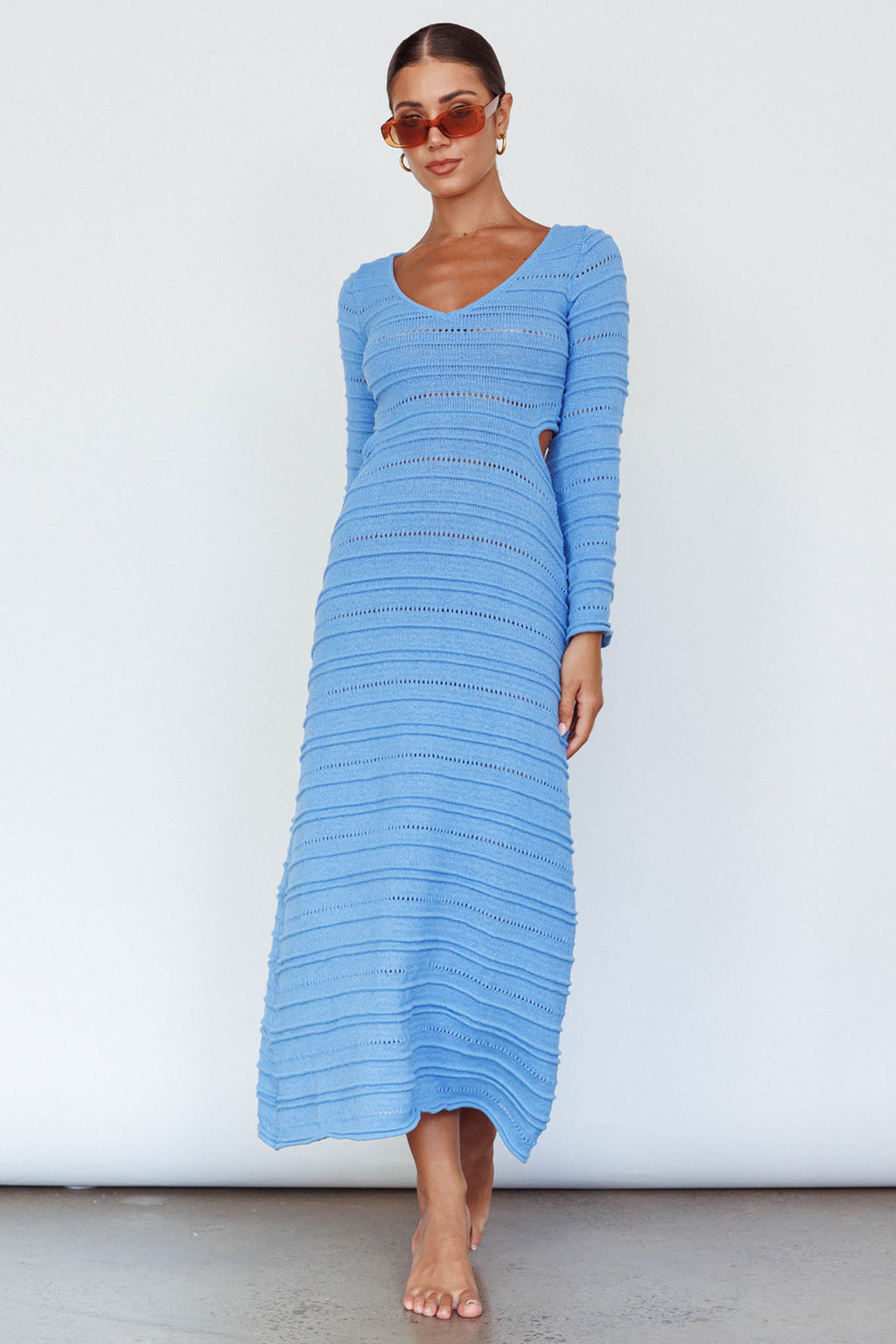 Meredith Long Sleeve Cut-Out Maxi Dress Blue by Selfie Leslie Australia