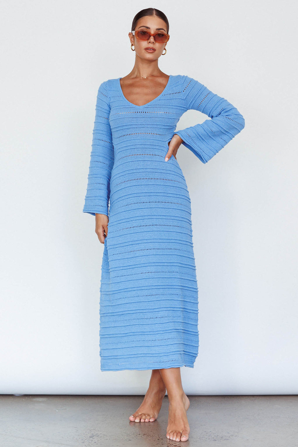 Meredith Long Sleeve Cut-Out Maxi Dress Blue by Selfie Leslie Australia