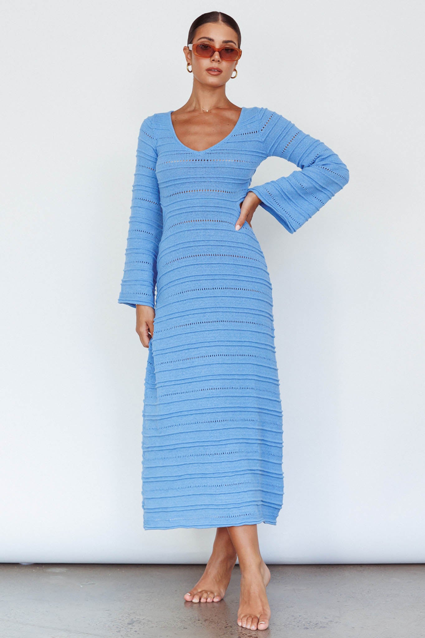 Meredith Long Sleeve Cut-Out Maxi Dress Blue by Selfie Leslie Australia
