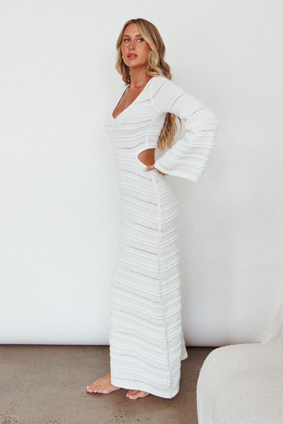 Meredith Long Sleeve Cut-Out Maxi Dress White by Selfie Leslie Australia