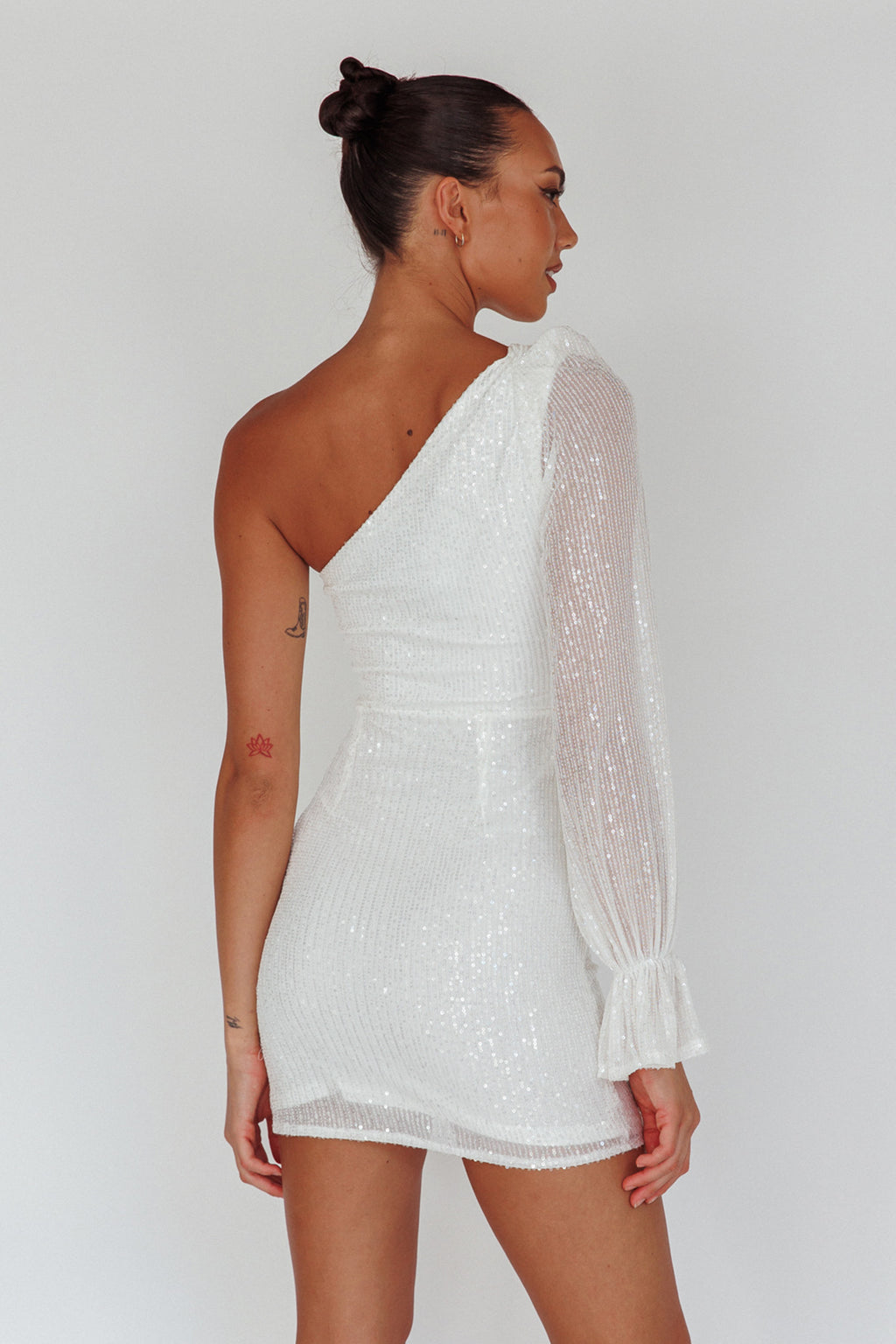 Dalia One Shoulder Sequin Mini Dress White by Selfie Leslie Australia