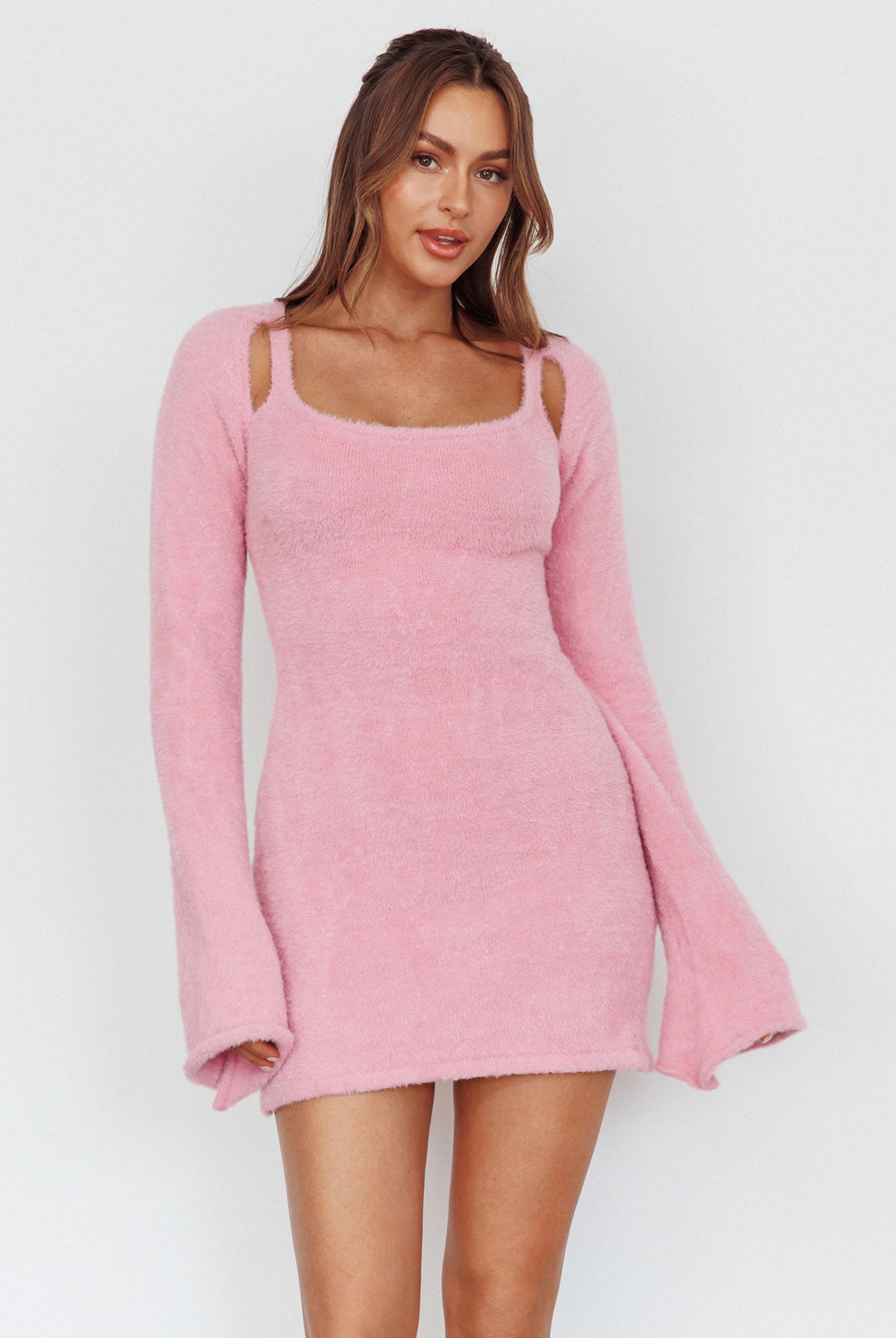 Count On It Fuzzy Knit Mini Dress Blush by Selfie Leslie Australia