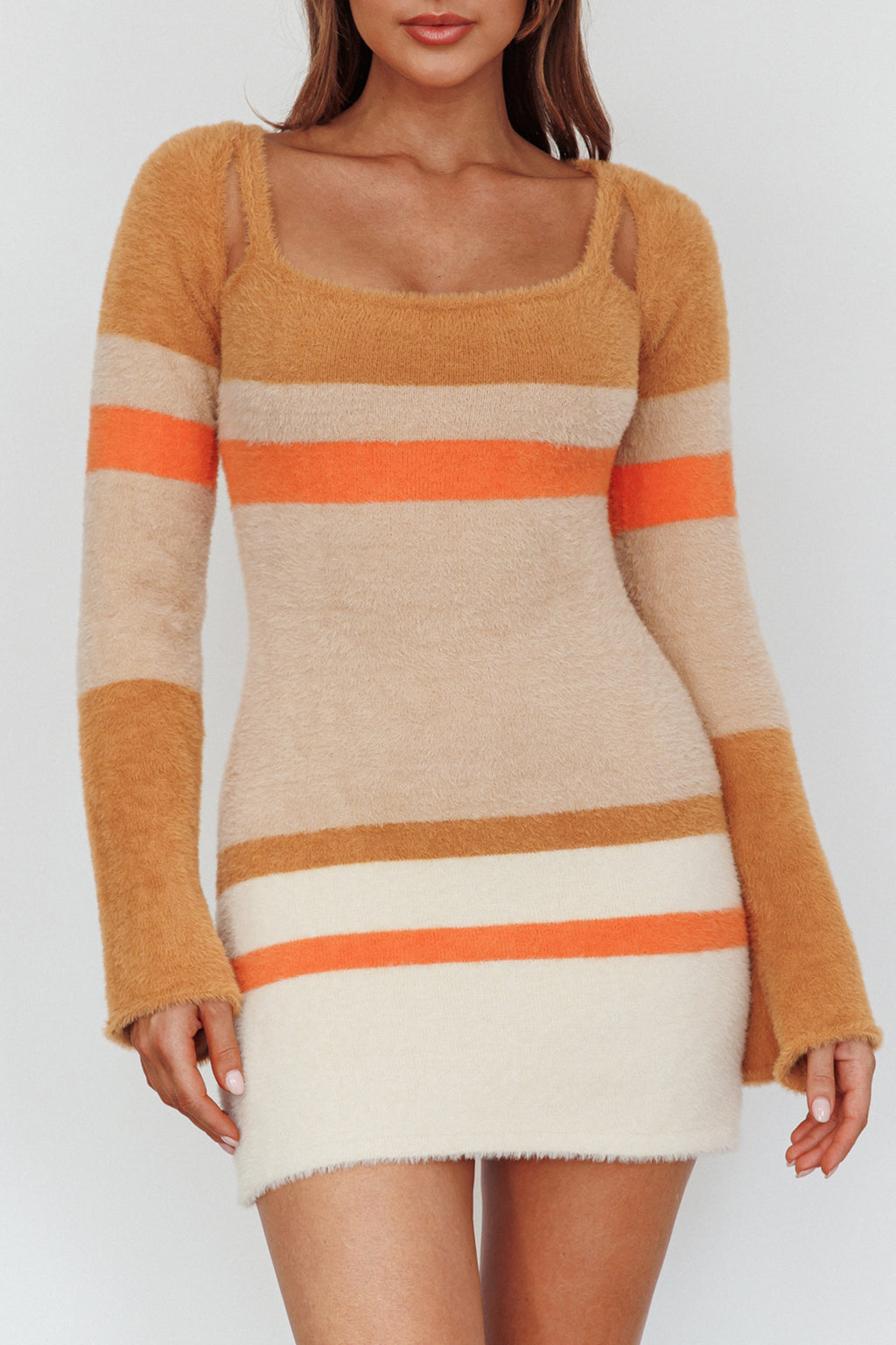 Count On It Fuzzy Knit Mini Dress Brown Multi by Selfie Leslie Australia