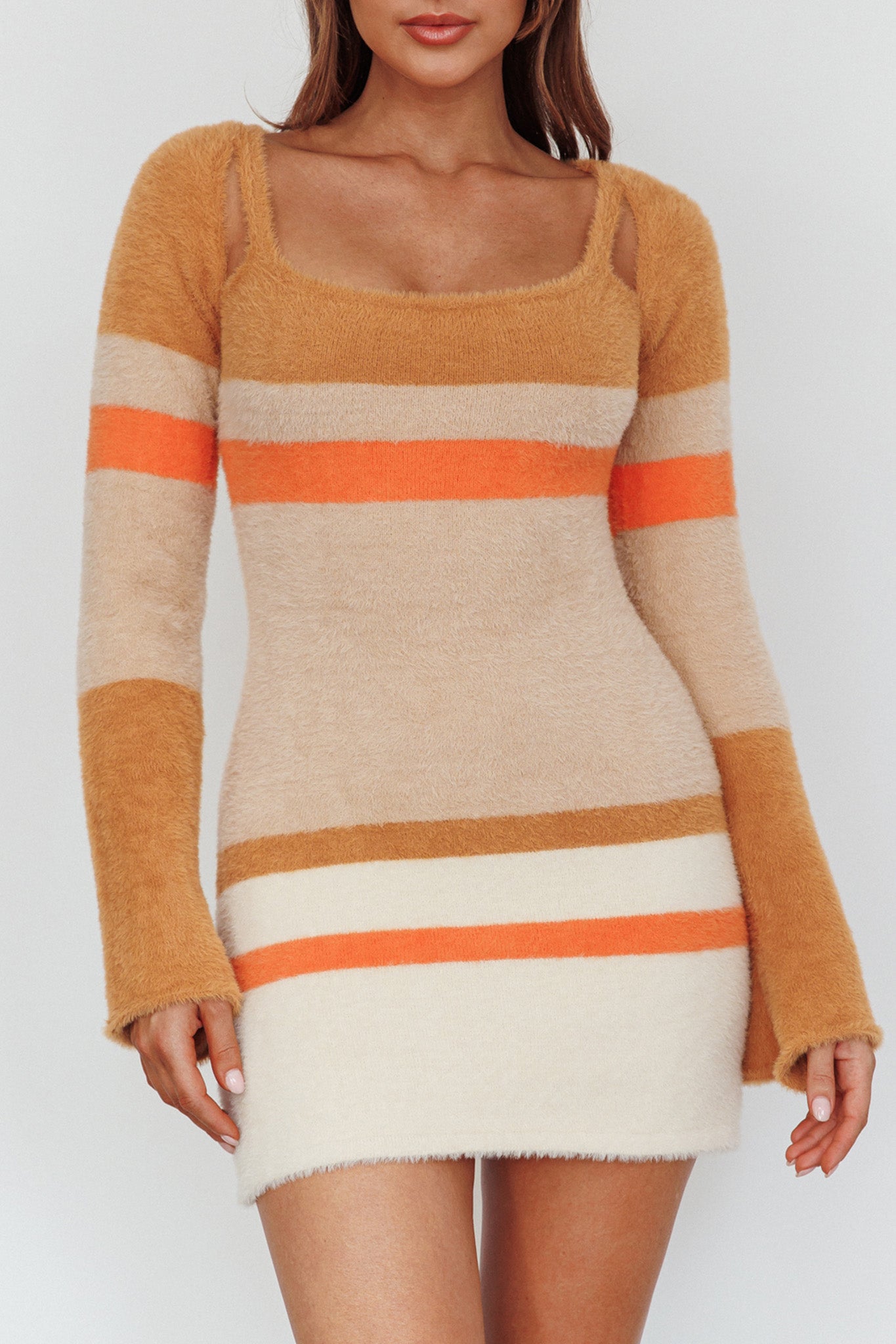 Count On It Fuzzy Knit Mini Dress Brown Multi by Selfie Leslie Australia
