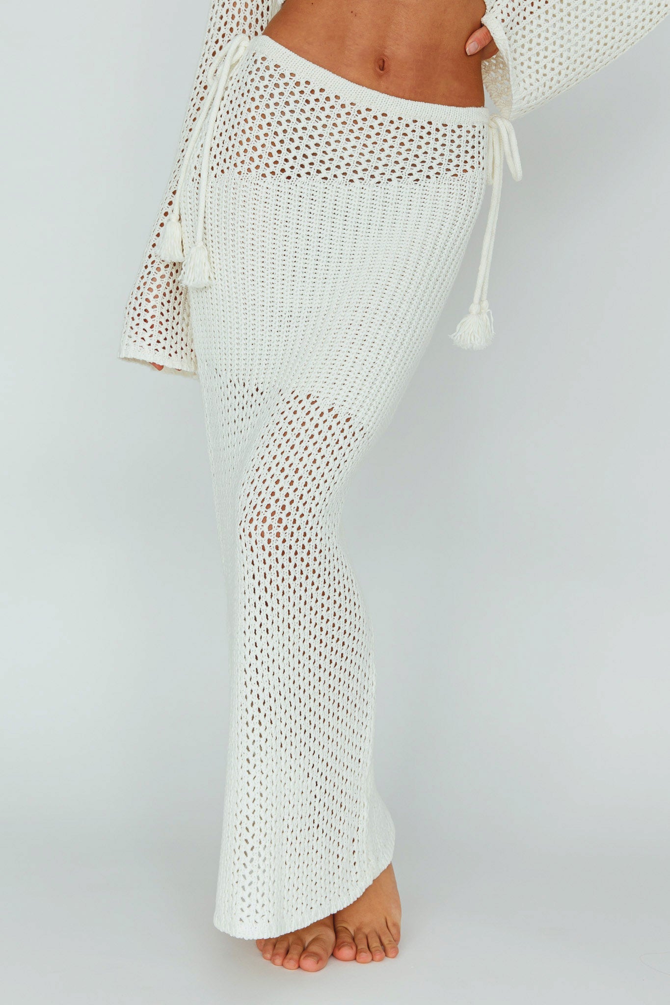 Jamaica Tied Crochet Midi Skirt White by Selfie Leslie Australia