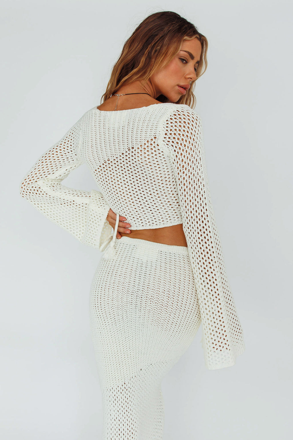 Jamaica Bell Sleeve Crochet Top White by Selfie Leslie Australia