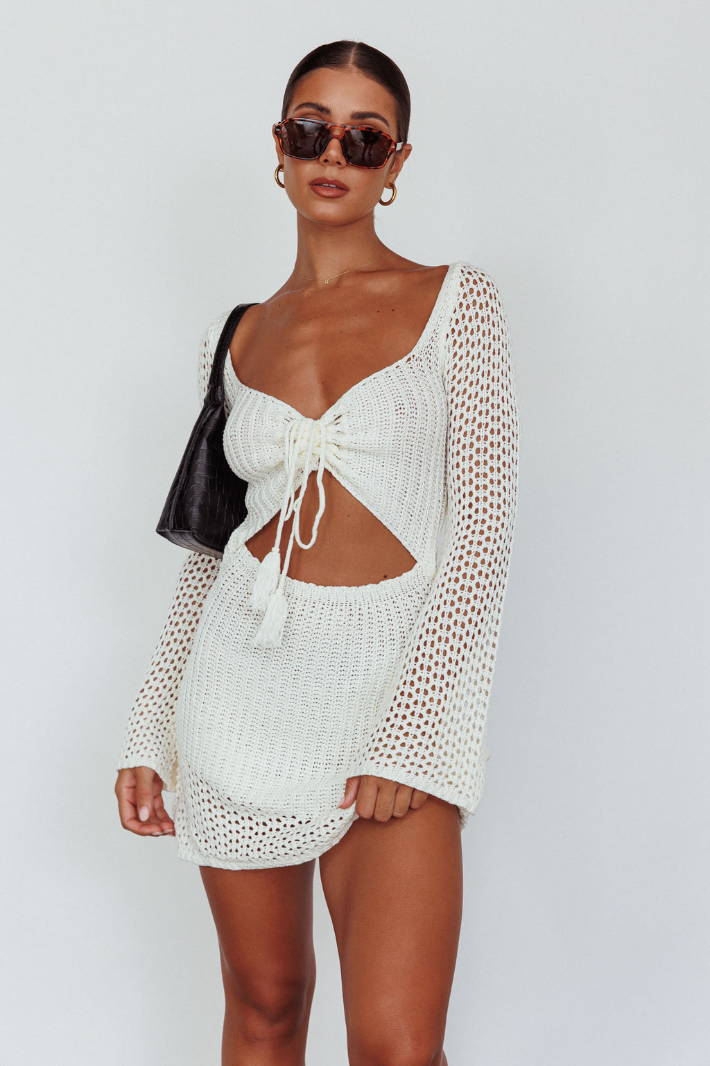 Jamaica Bell Sleeve Crochet Mini Dress White by Selfie Leslie Australia