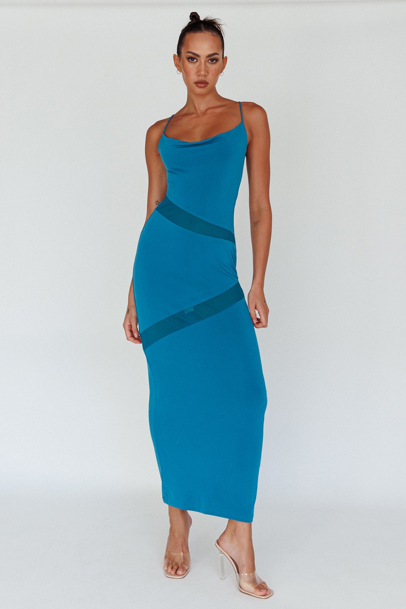 Sun Kissed Cowl Tied Back Maxi Dress Teal by Selfie Leslie Australia