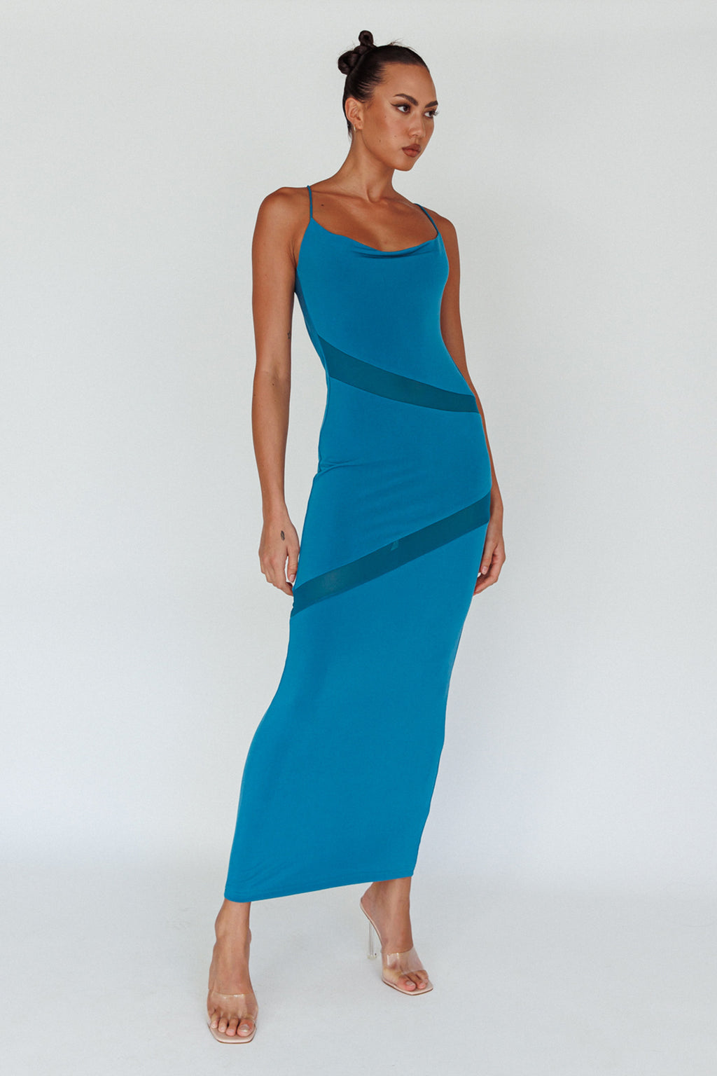 Sun Kissed Cowl Tied Back Maxi Dress Teal by Selfie Leslie Australia