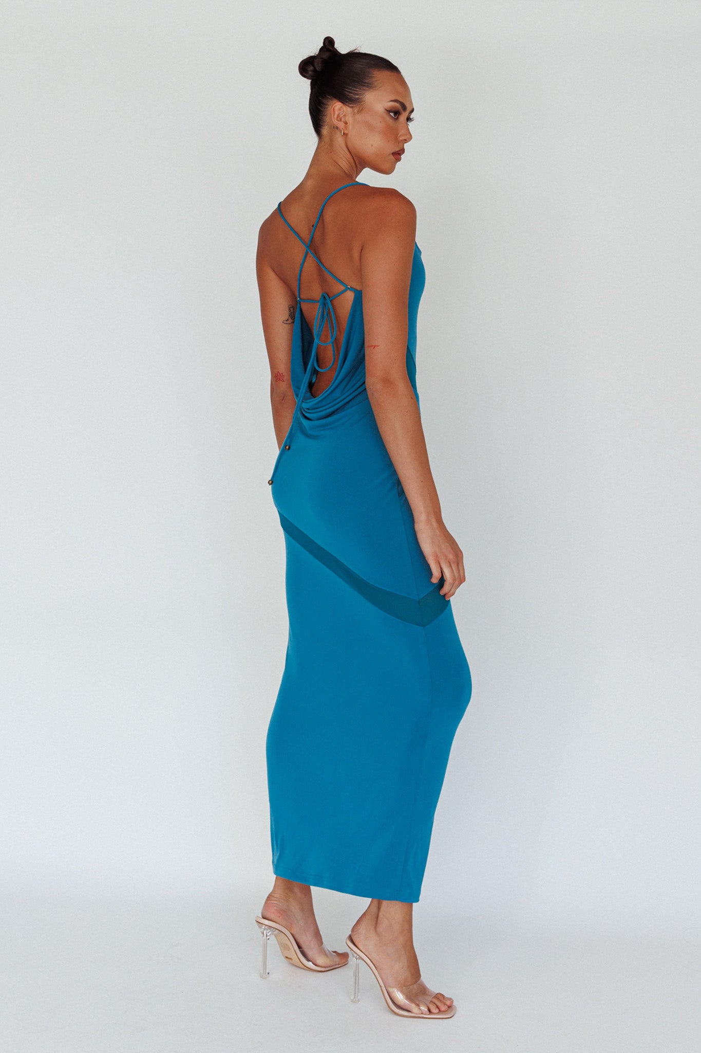 Sun Kissed Cowl Tied Back Maxi Dress Teal by Selfie Leslie Australia
