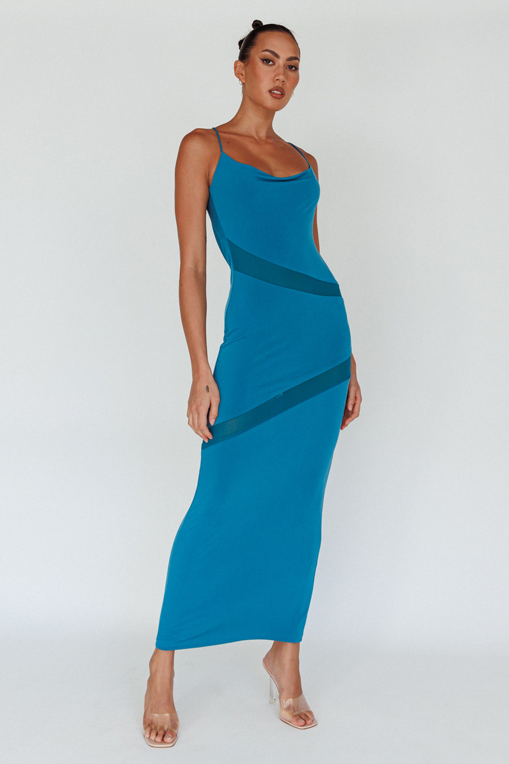 Sun Kissed Cowl Tied Back Maxi Dress Teal by Selfie Leslie Australia